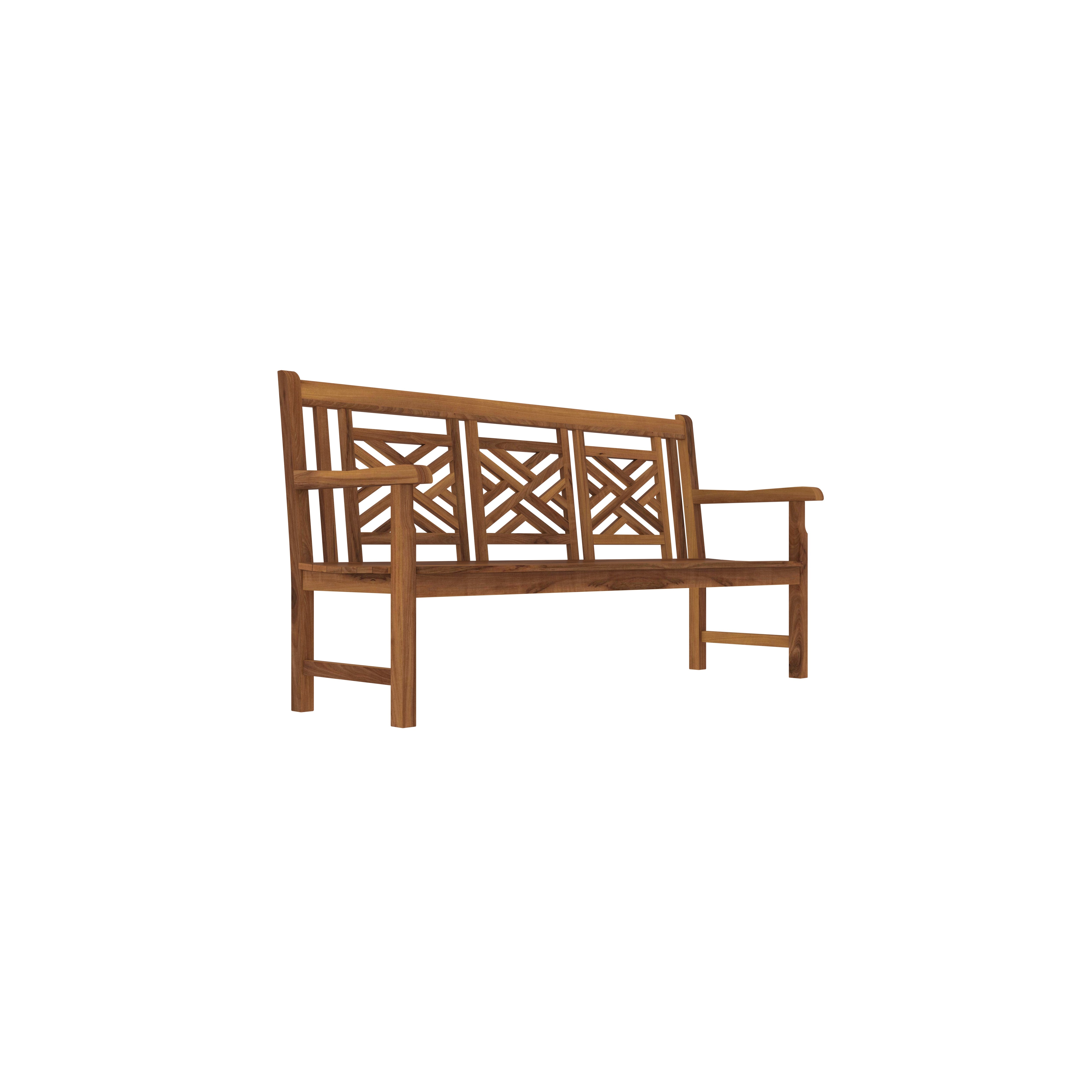 Solid Wood Bench with Decorative Geometric Backrest Bench