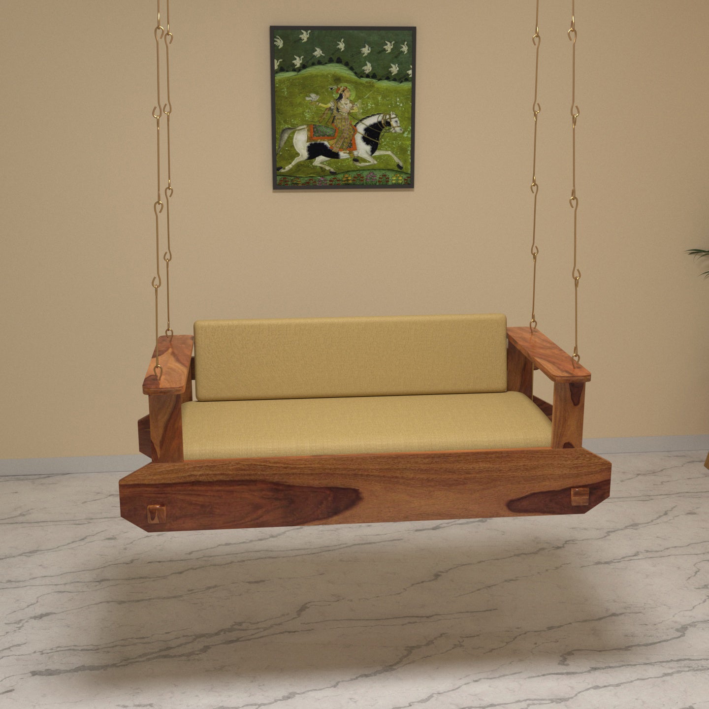 Majestic Montage Style Handmade Soft Upholstery Wooden Swing for Home Swing