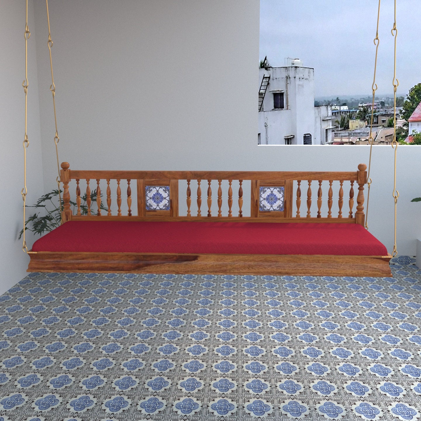 Classic Flower Tiled Modern Wooden Swing for Home Swing