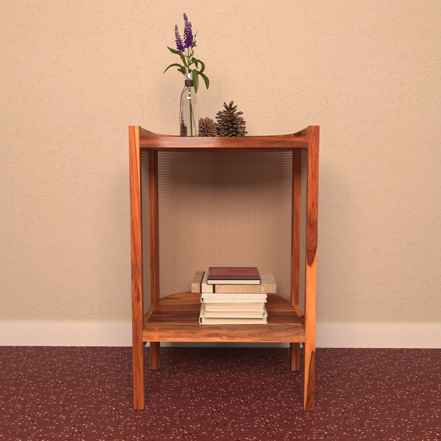 Authentic Cane Sheesham Wooden Handmade Side Table with Storage Bedside