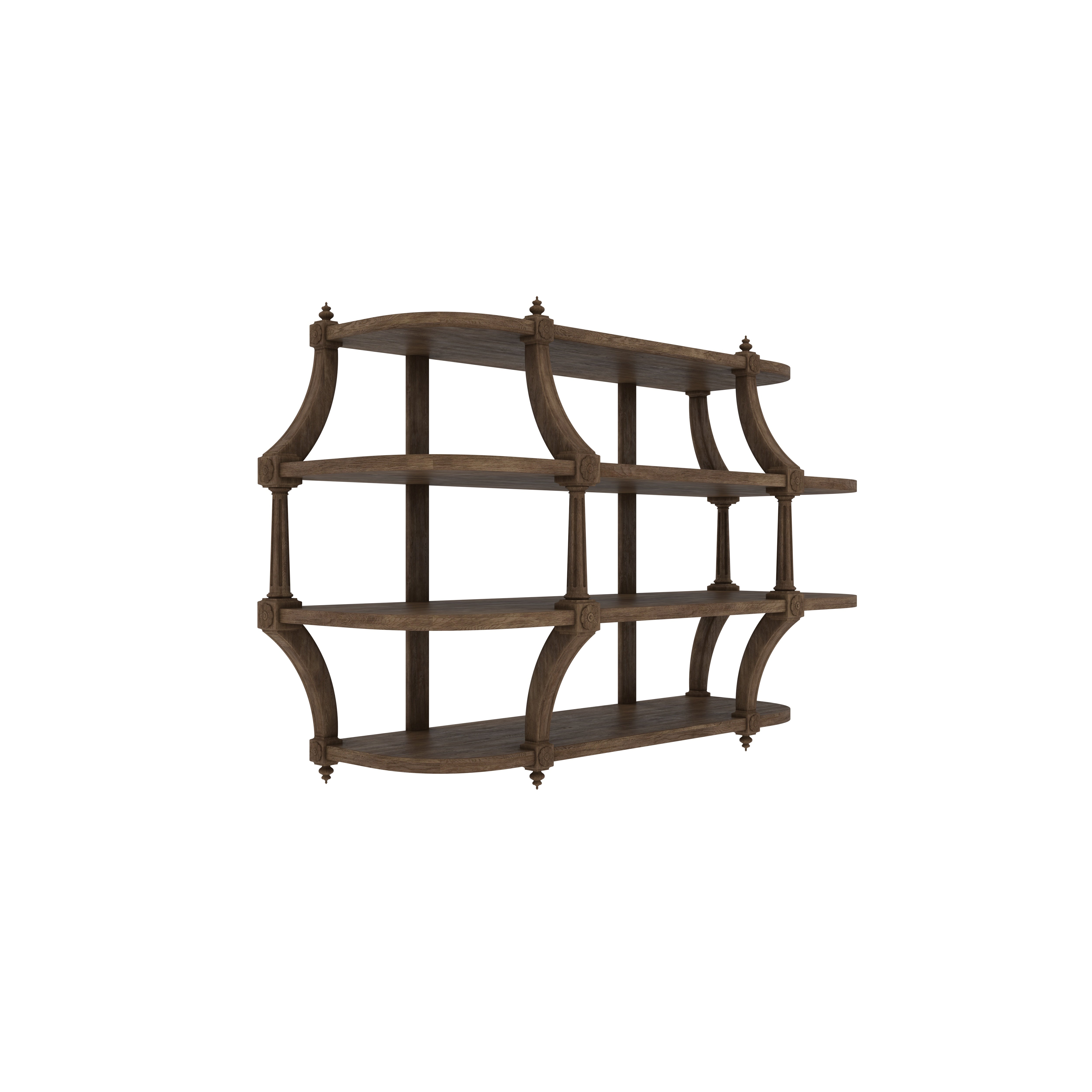 Vintage Curved Wooden Wall Shelf – 4-Tier Open Storage Unit Wall Rack