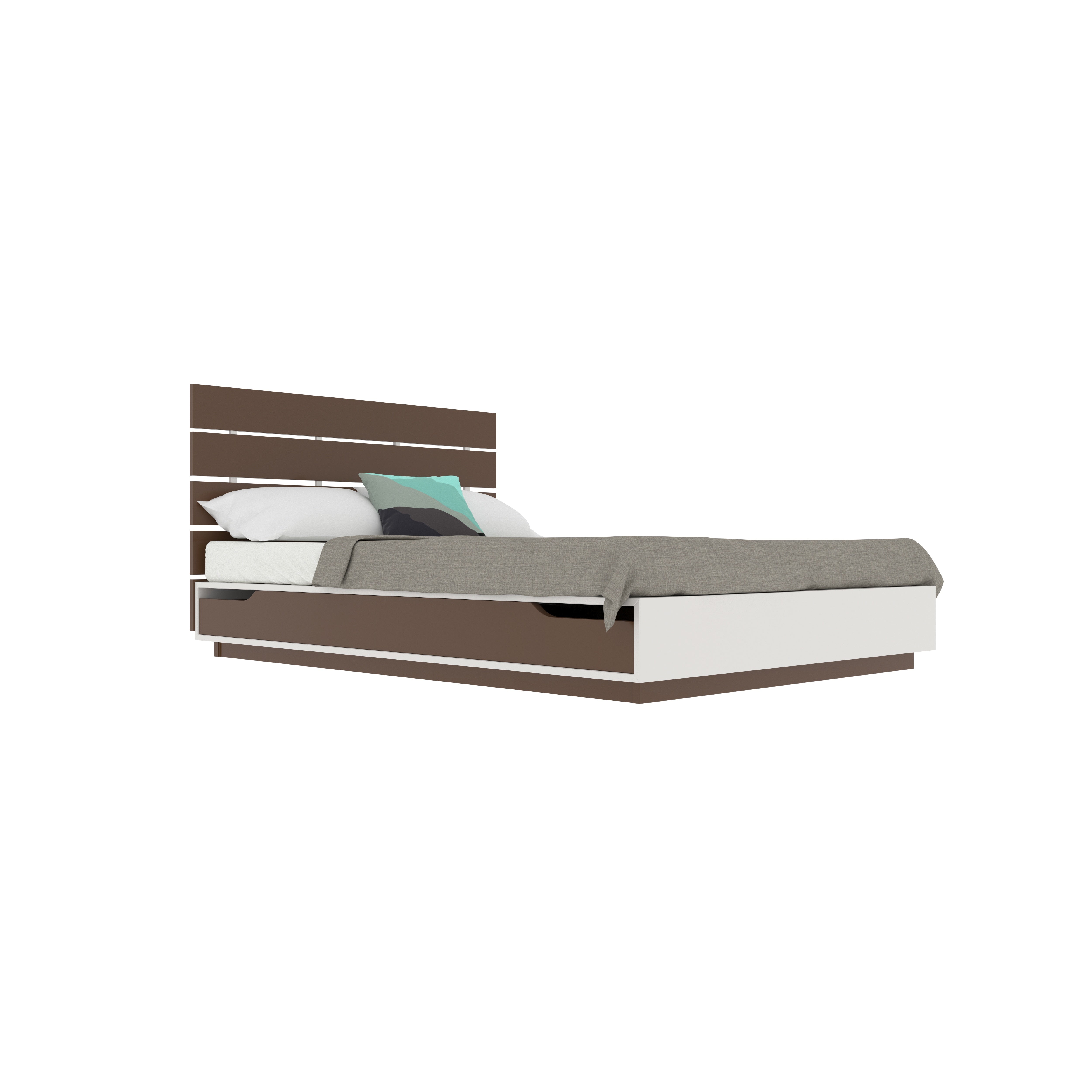 Modern Storage Bed with Slatted Headboard – Dual-Tone Finish Bed