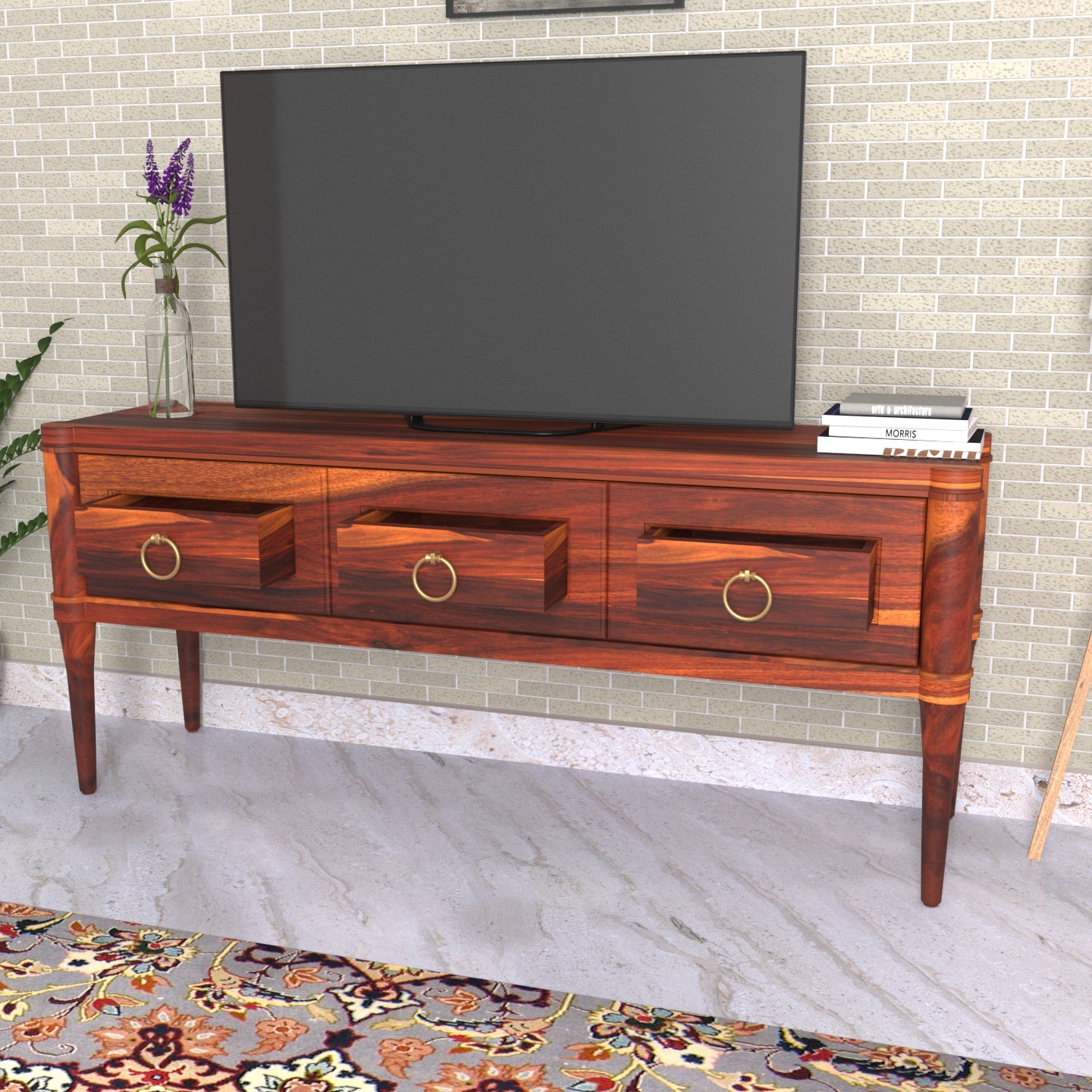 Unique Multistorage Retro Finish Handmade Wooden TV Stand for Home Tv stand