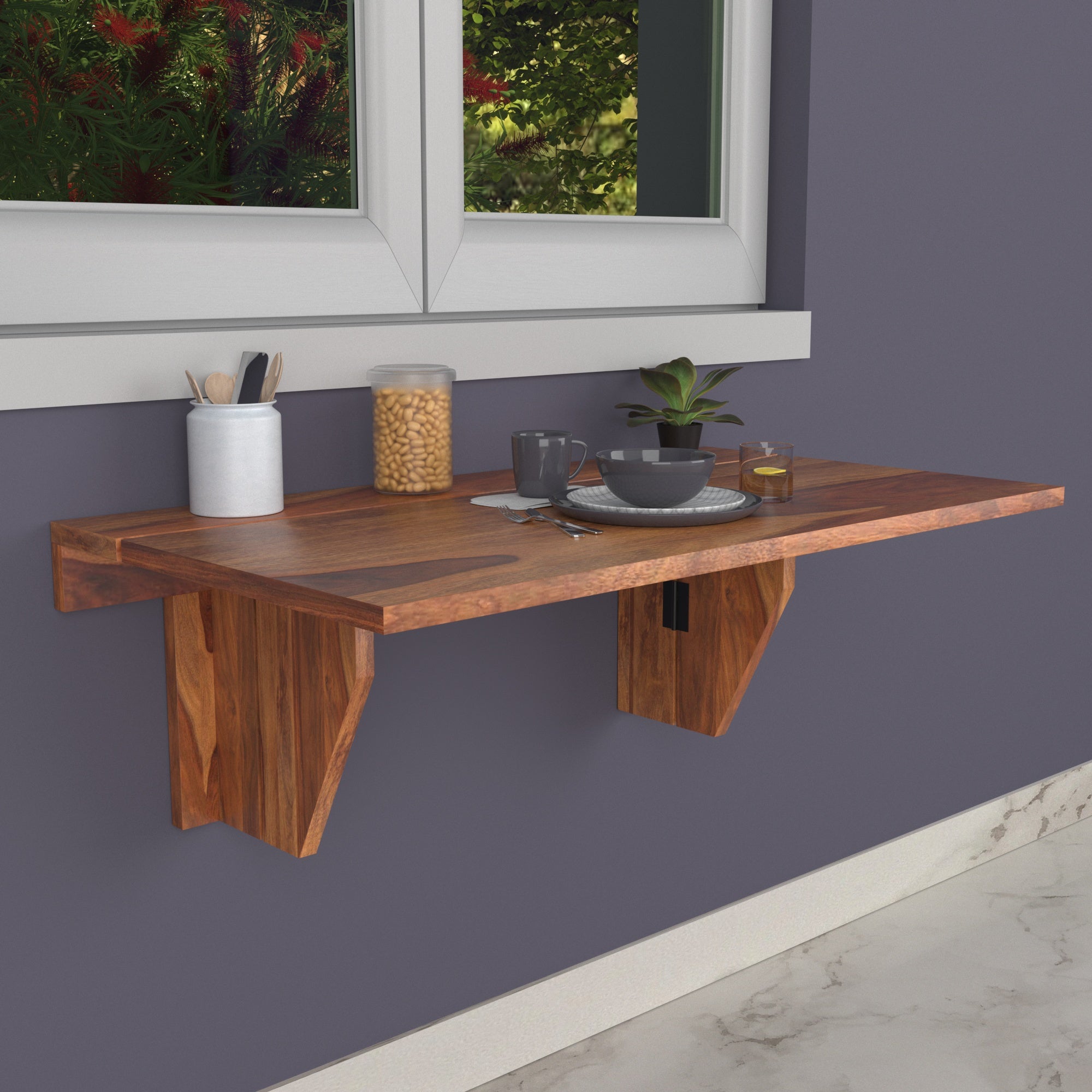 Cheverlet Light Style Handmade Wooden Wall Dining Table with Chair Dining Set