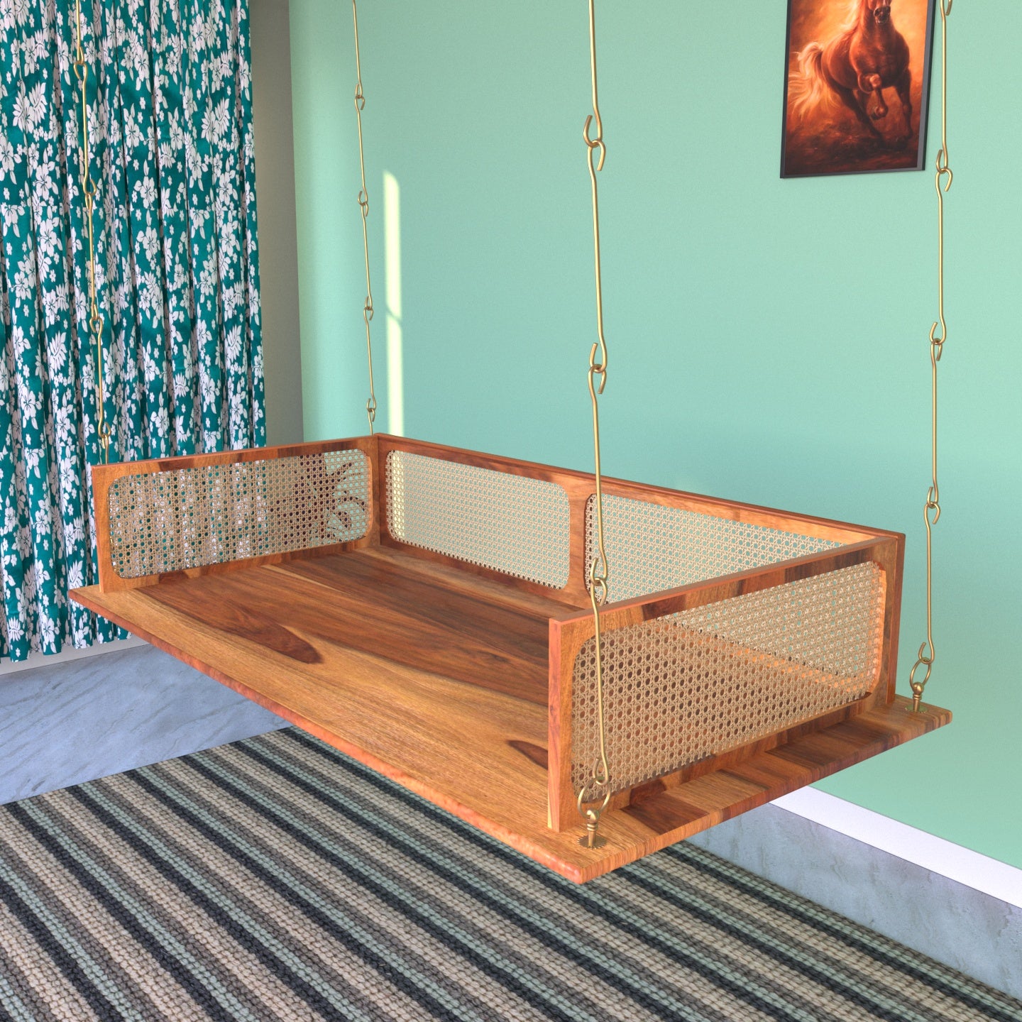 Classic Modern Montage Style Handmade Wooden Swing Swing