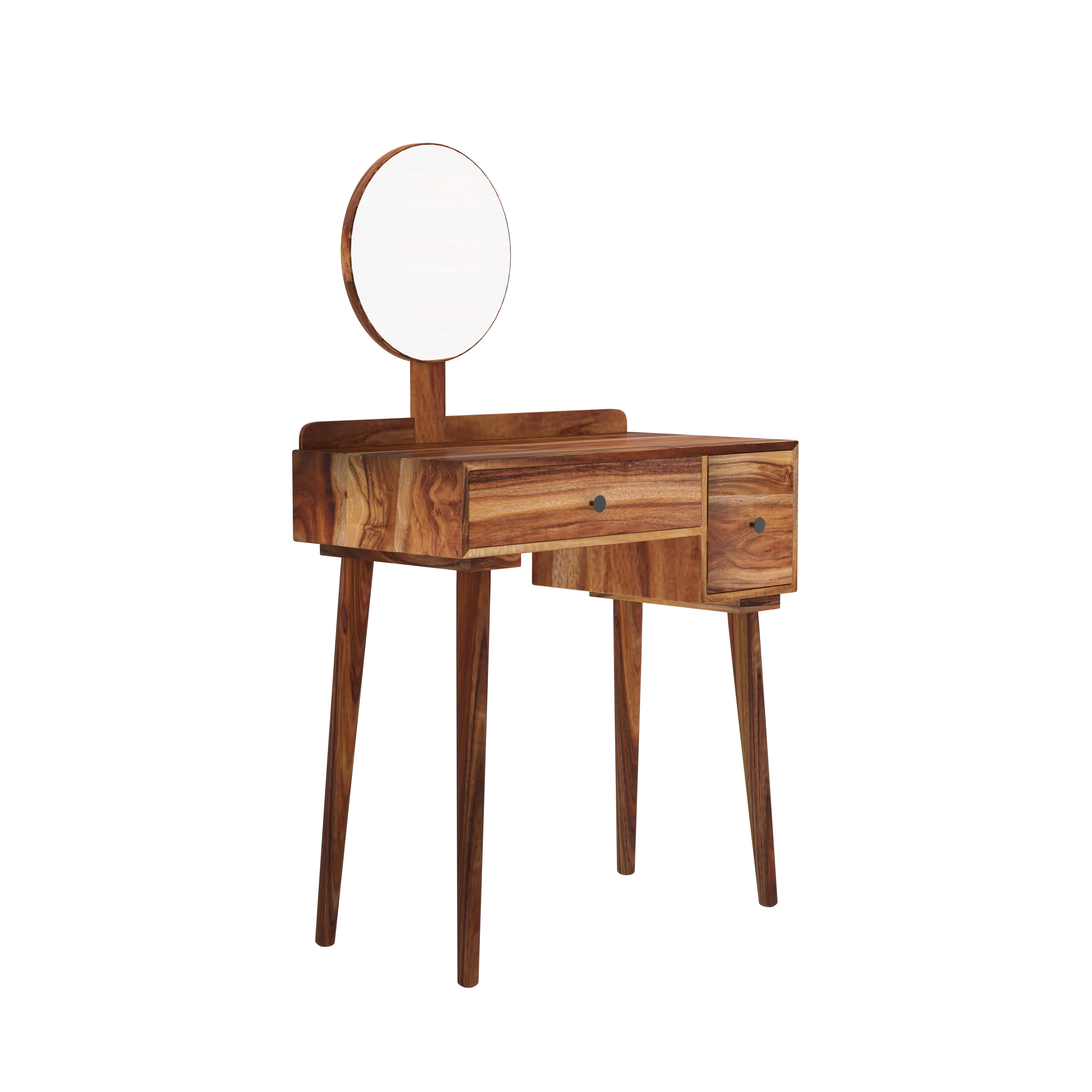 Mid-Century Modern Dressing Table with Round Mirror Dressing Table
