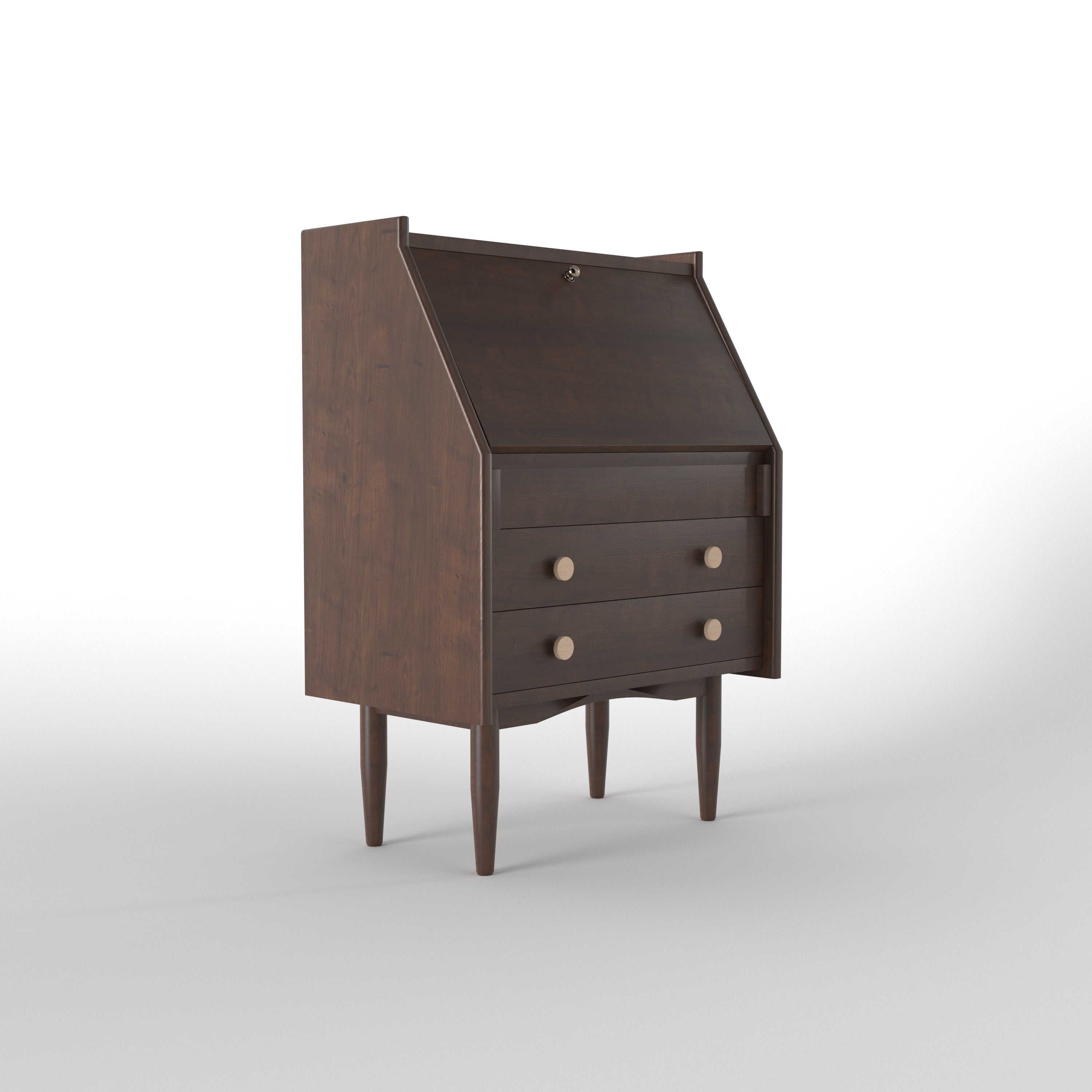 Secretary Desk with Top Display Shelf & Five-Drawer Storage - Espresso Study Table