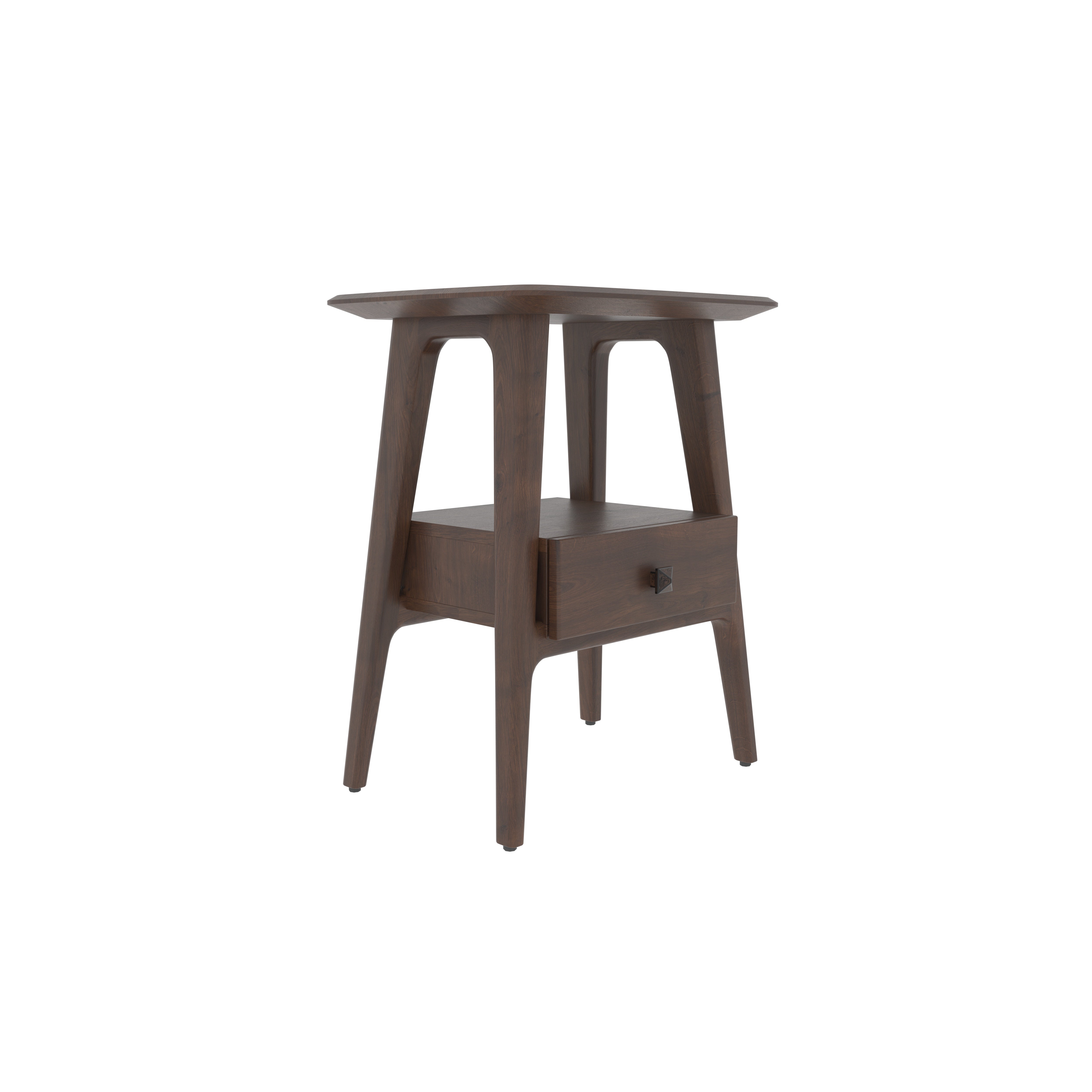 Compact Solid Wood Nightstand with Rounded Top Bedside