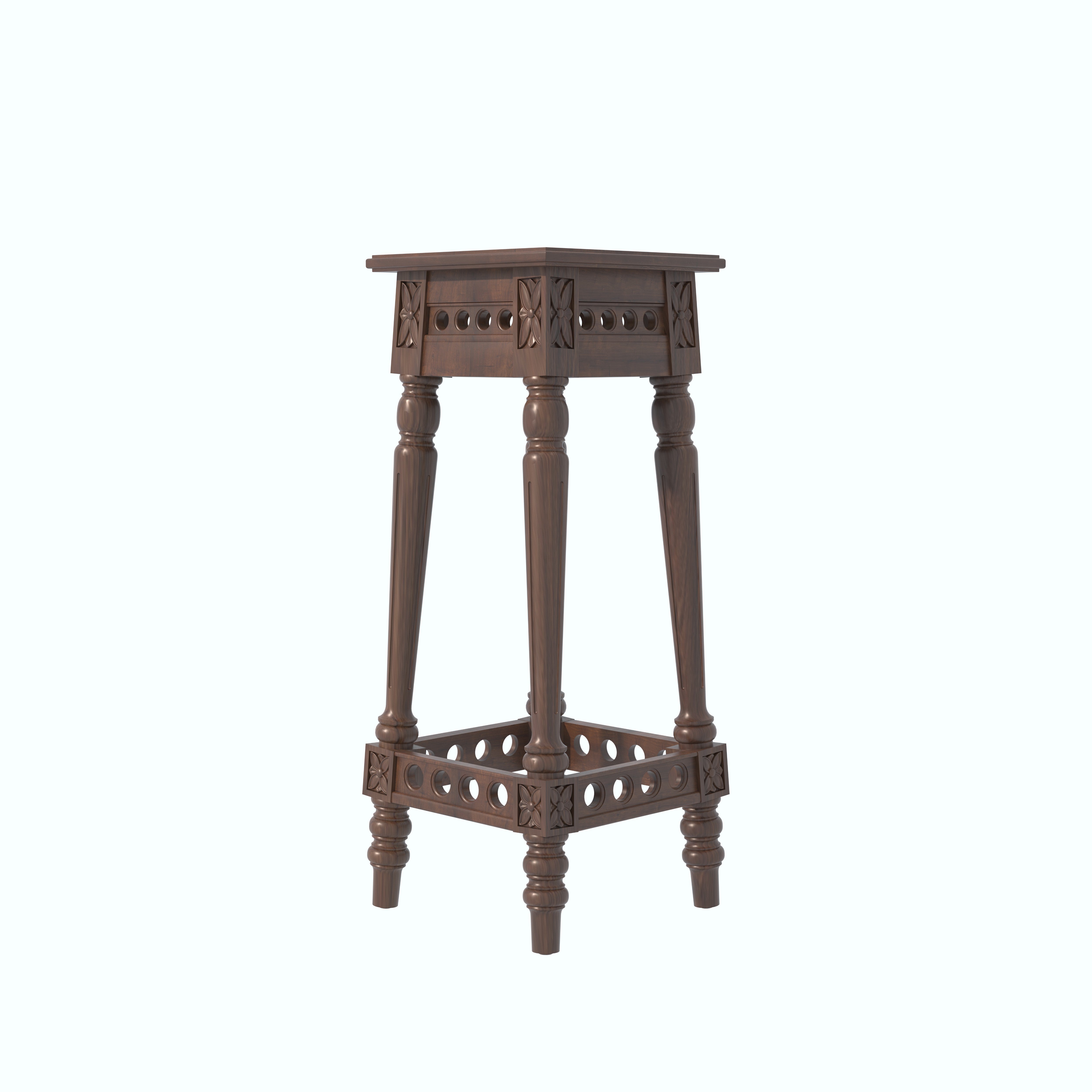 Tall Plant Stand with Carved Details & Turned Legs End Table