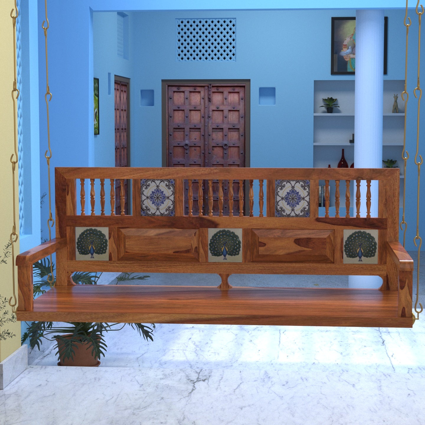 Luxurious Premium Tiled Handmade Wooden Swing for Home Swing