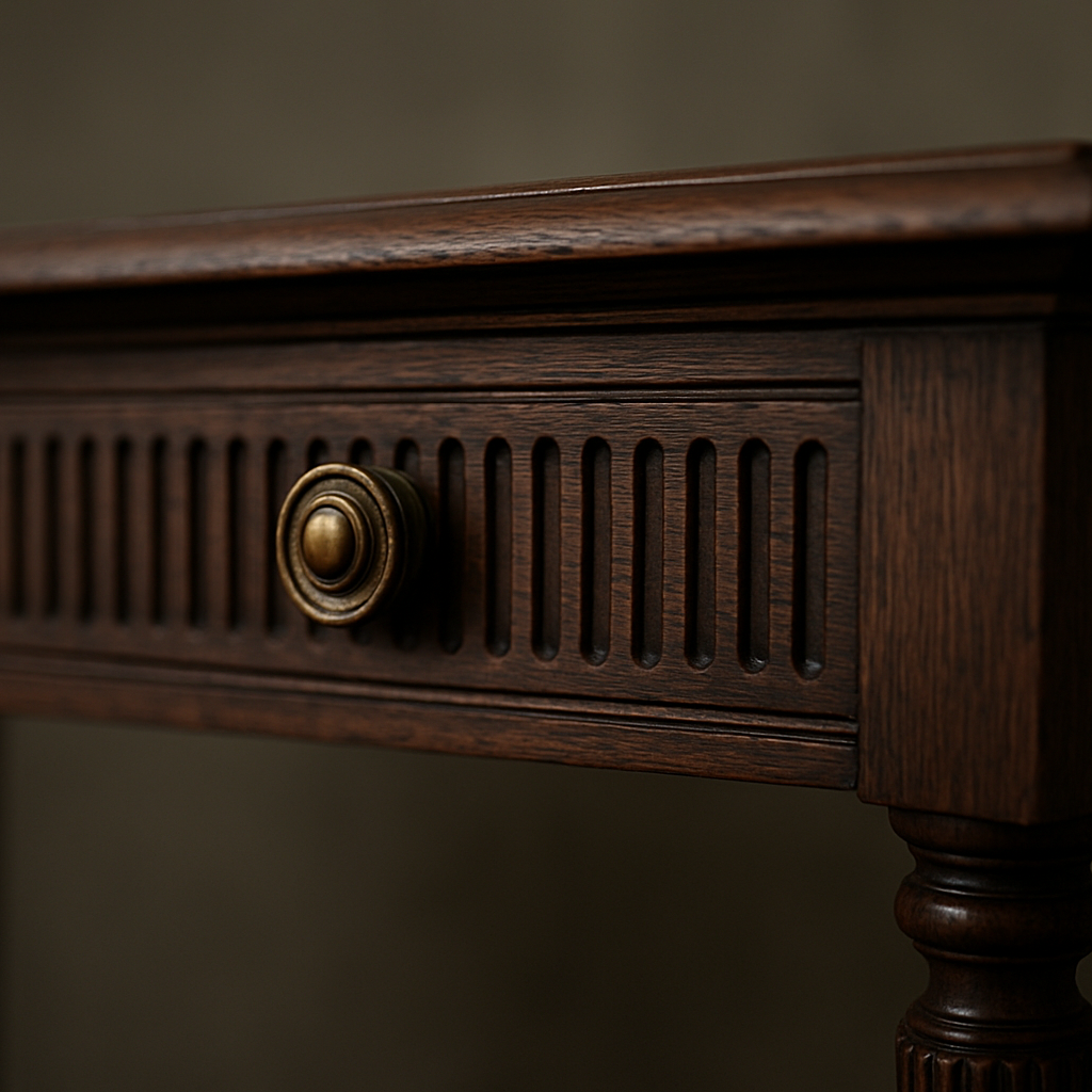Classic Dark Wood Console Table with Fluted Frieze and Brass Hardware Console Table