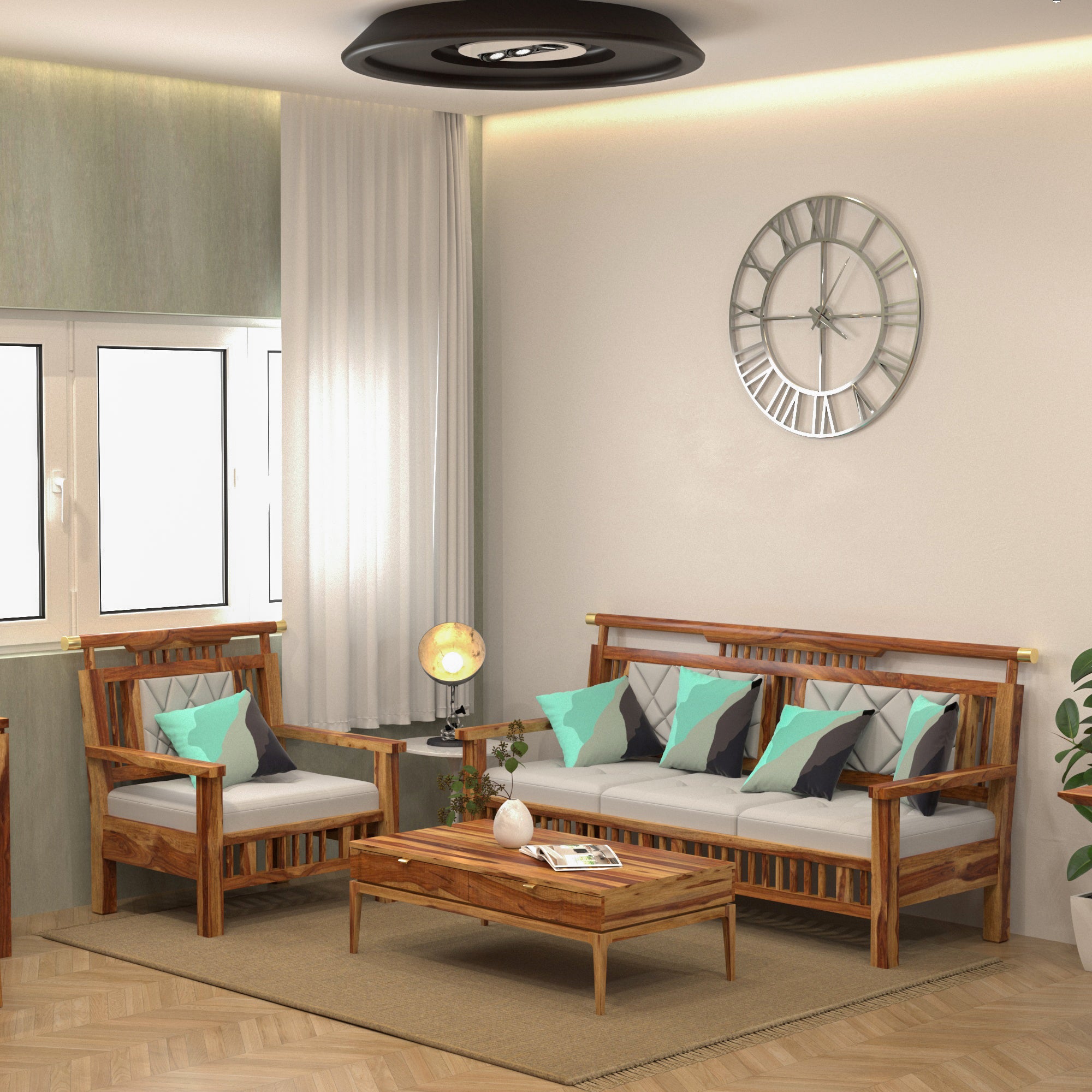 Luxerious Natural Finished Wooden Handmade Sofa Set Sofa