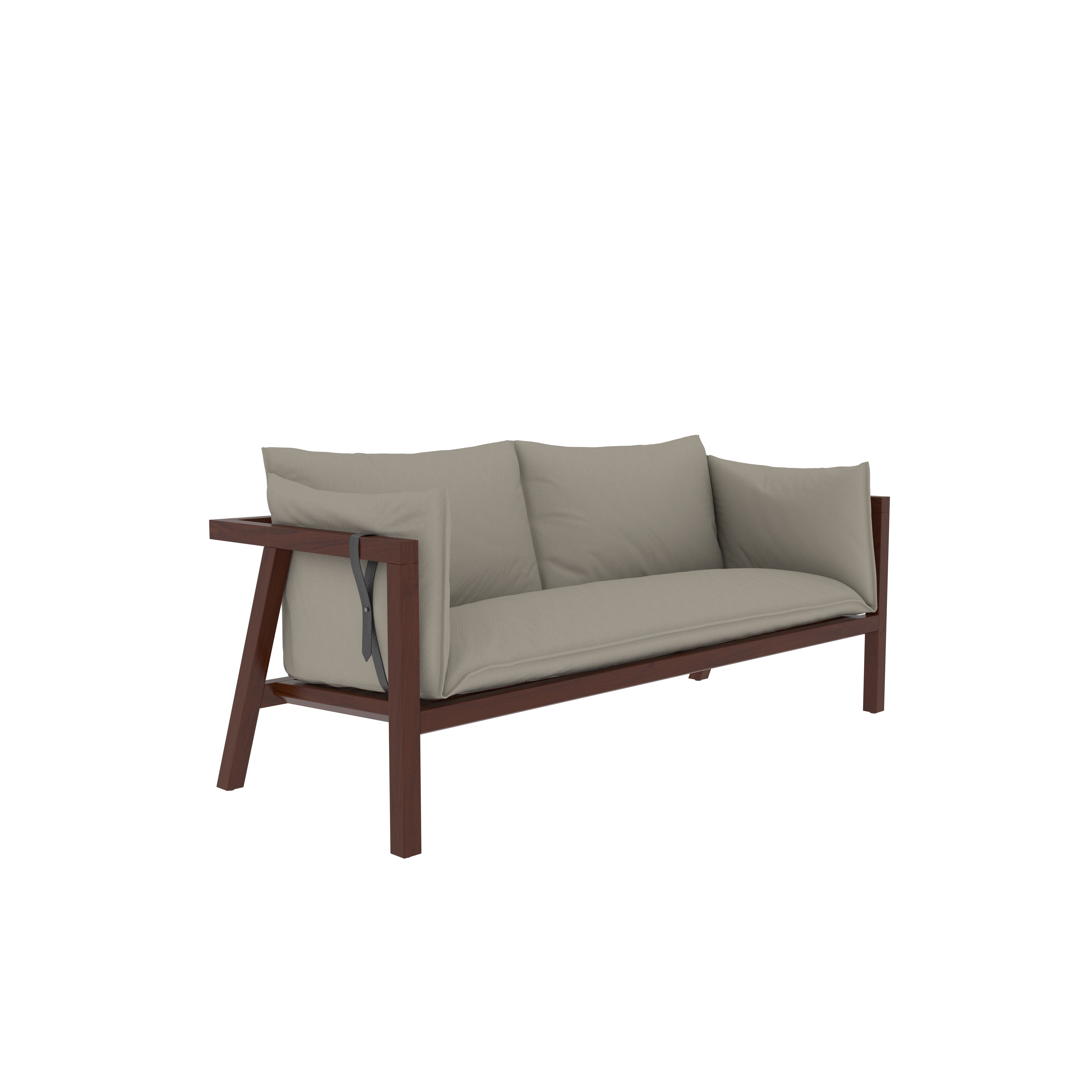 Contemporary Wooden Sofa with Strap-Back Cushions Sofa