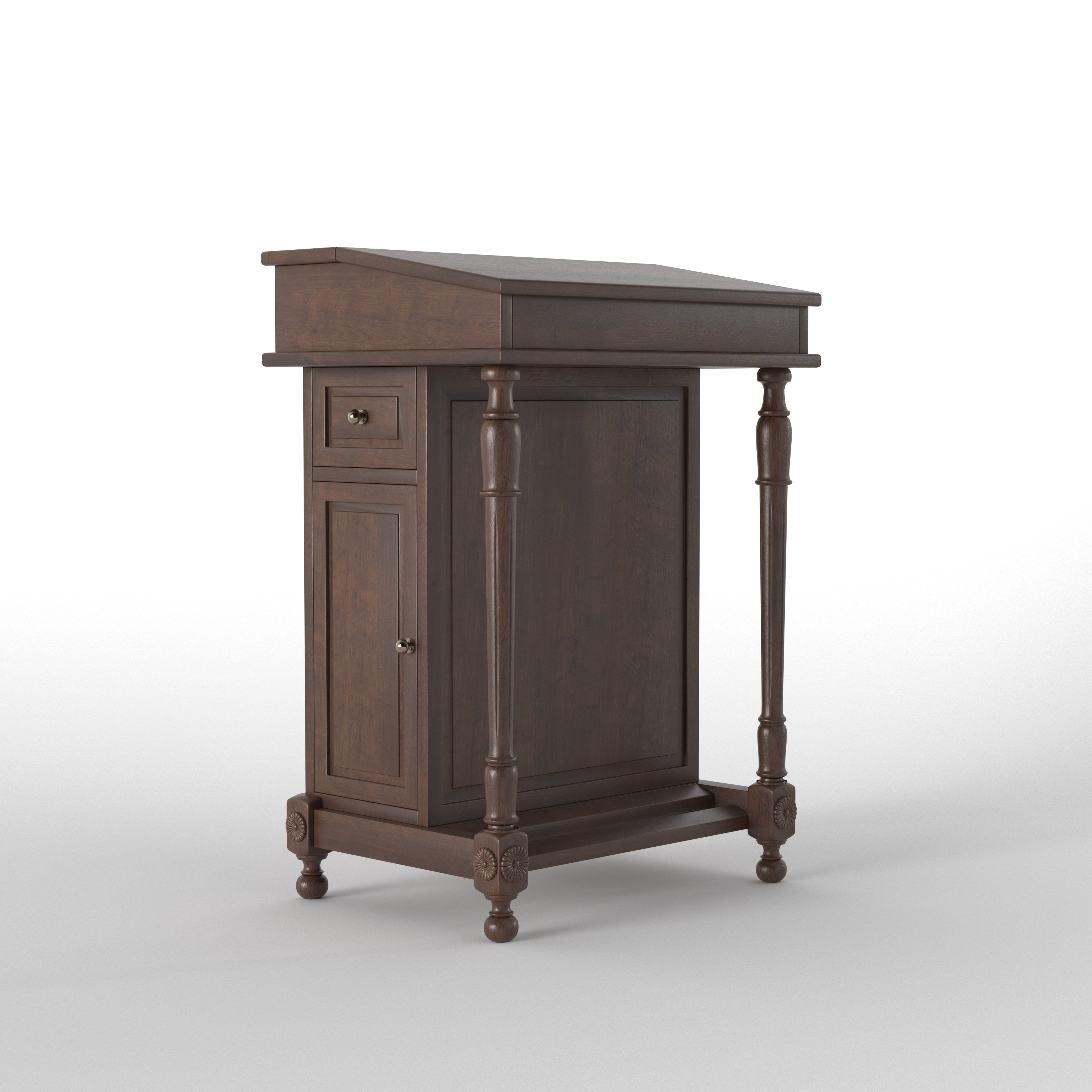 Handcrafted Colonial Solid Wood Cabinet with Turned Columns & Carved Rosettes Study Table