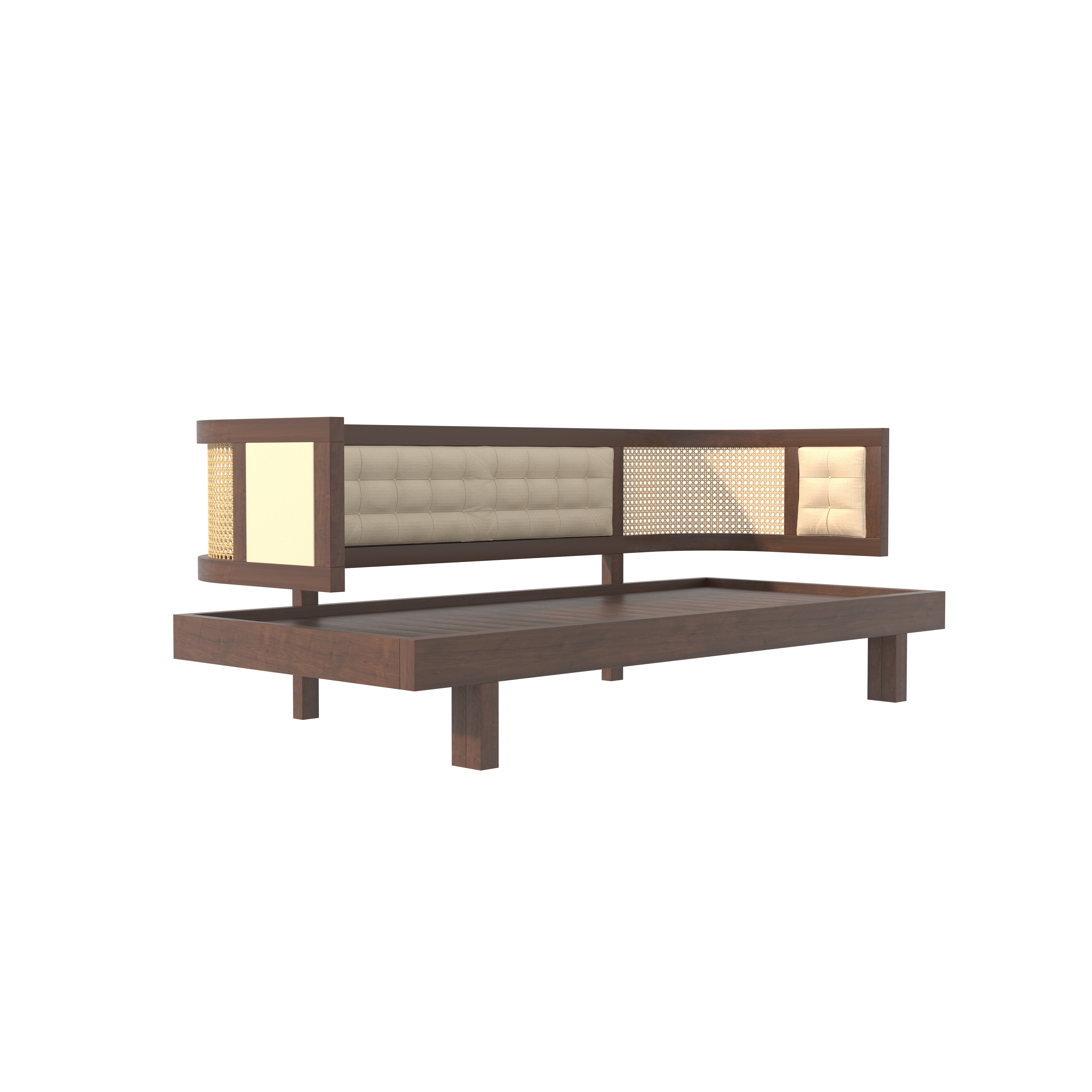 Daybed Sofa with Cane Panels and Tufted Upholstery Sofa cum bed
