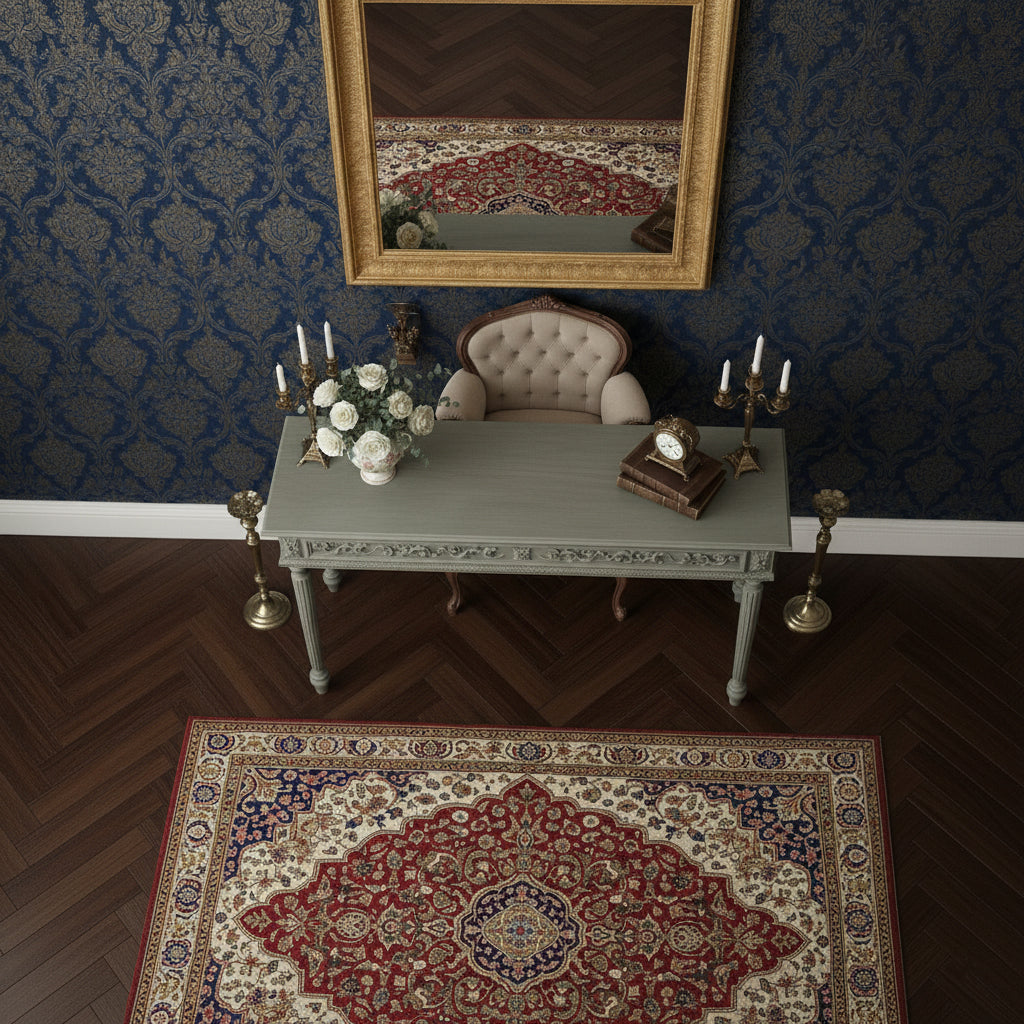 Ornate Sage Green Console Table - Hand-Carved French Provincial Design Console Table