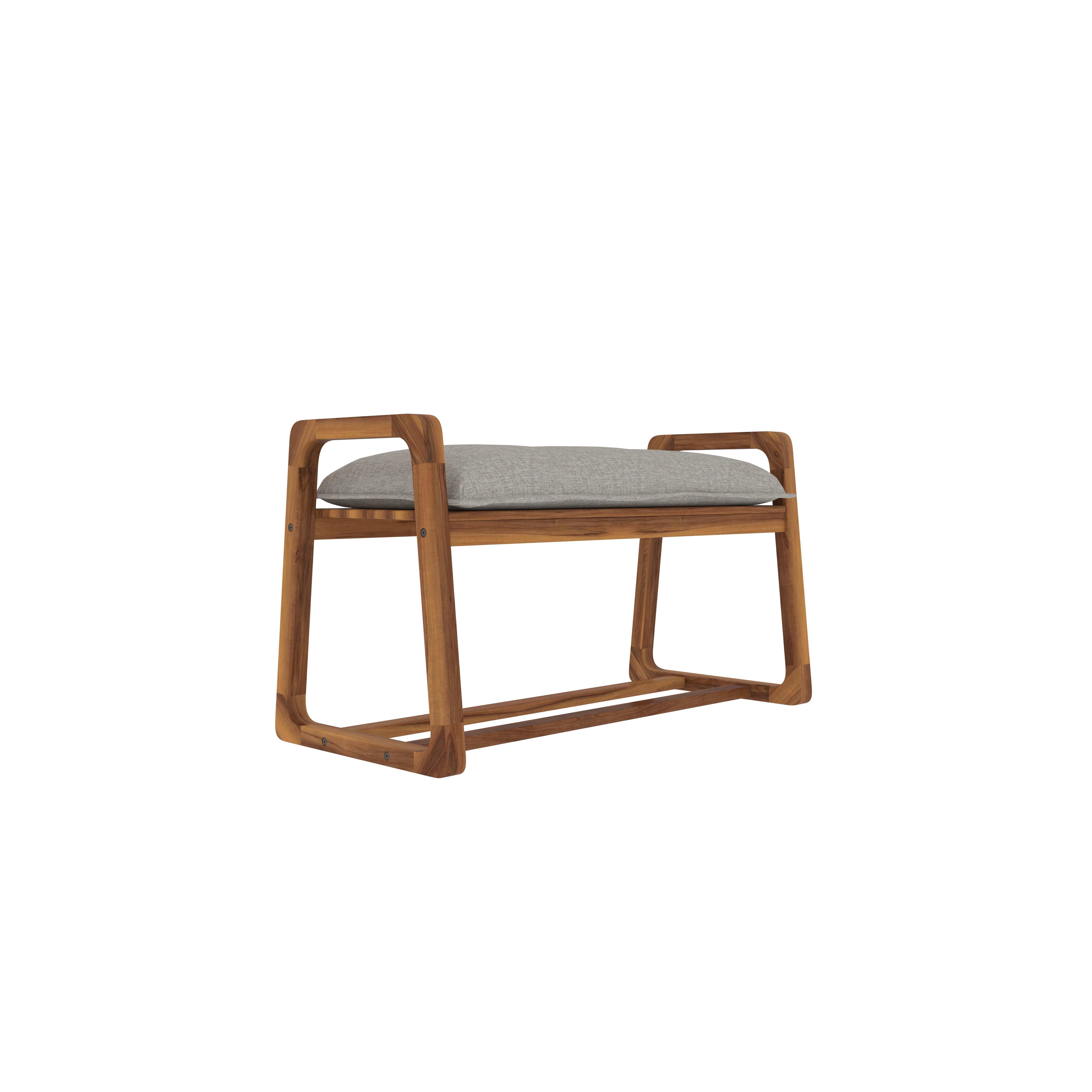 Modern Wooden Bench with Light Grey Cushion and Open Arm Design Bench