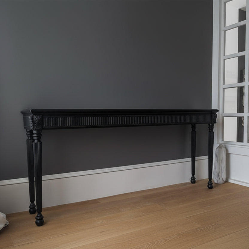 Sophisticated Black Console Table with Fluted Frieze and Turned Legs Console Table