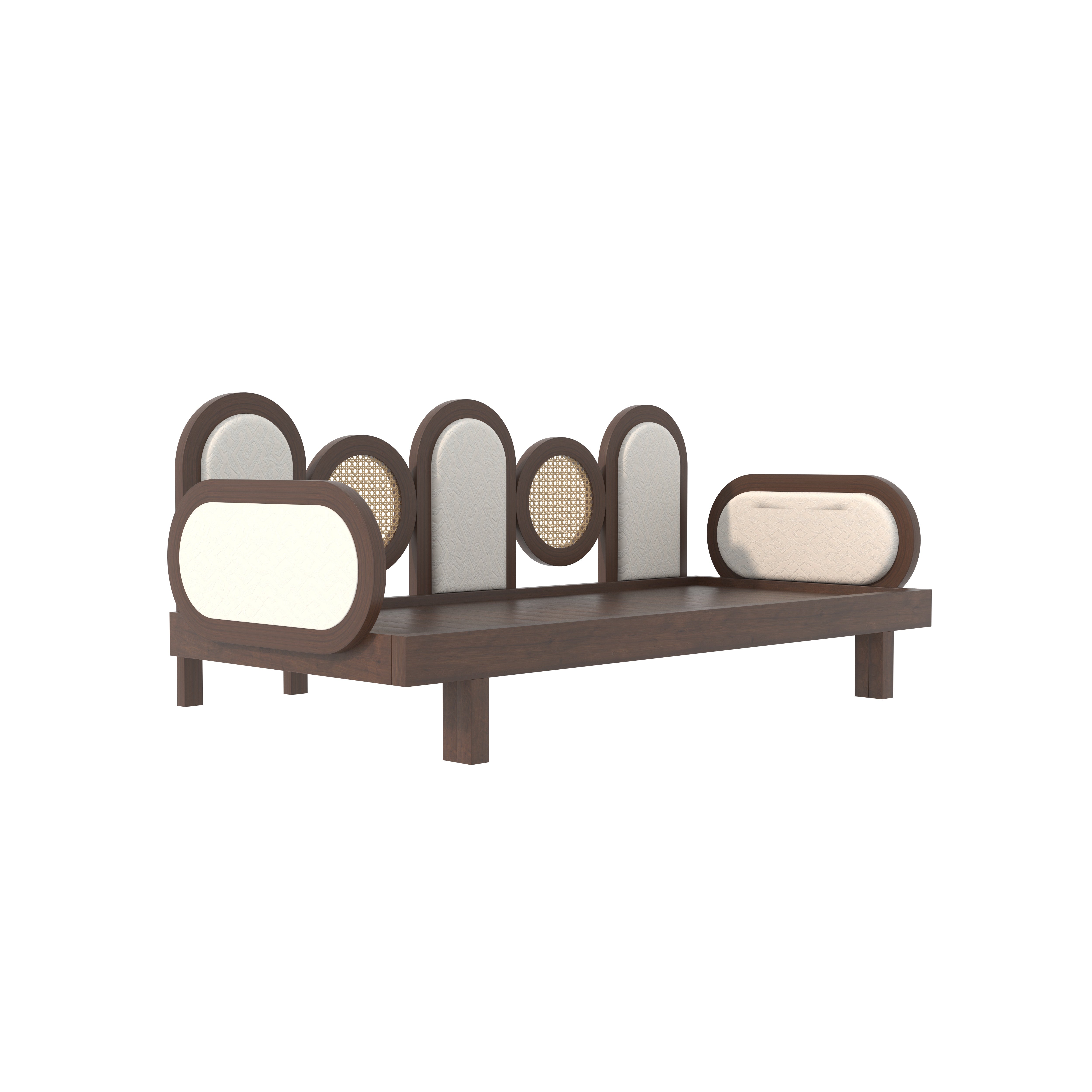 Daybed with Arched Cane and Upholstered Panels Sofa cum bed