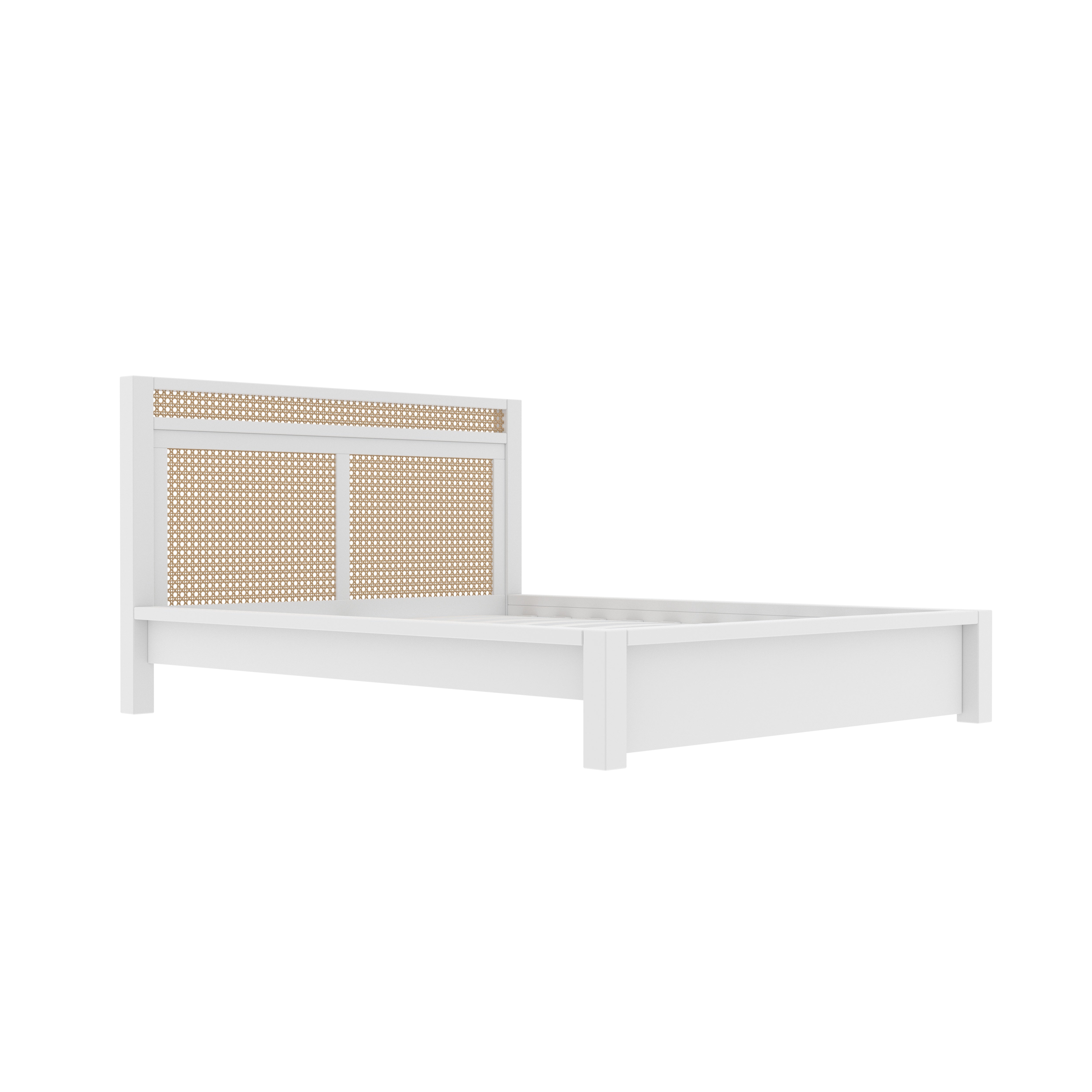 Barcelona Modern Bed with Multi-Panel Cane Headboard Bed