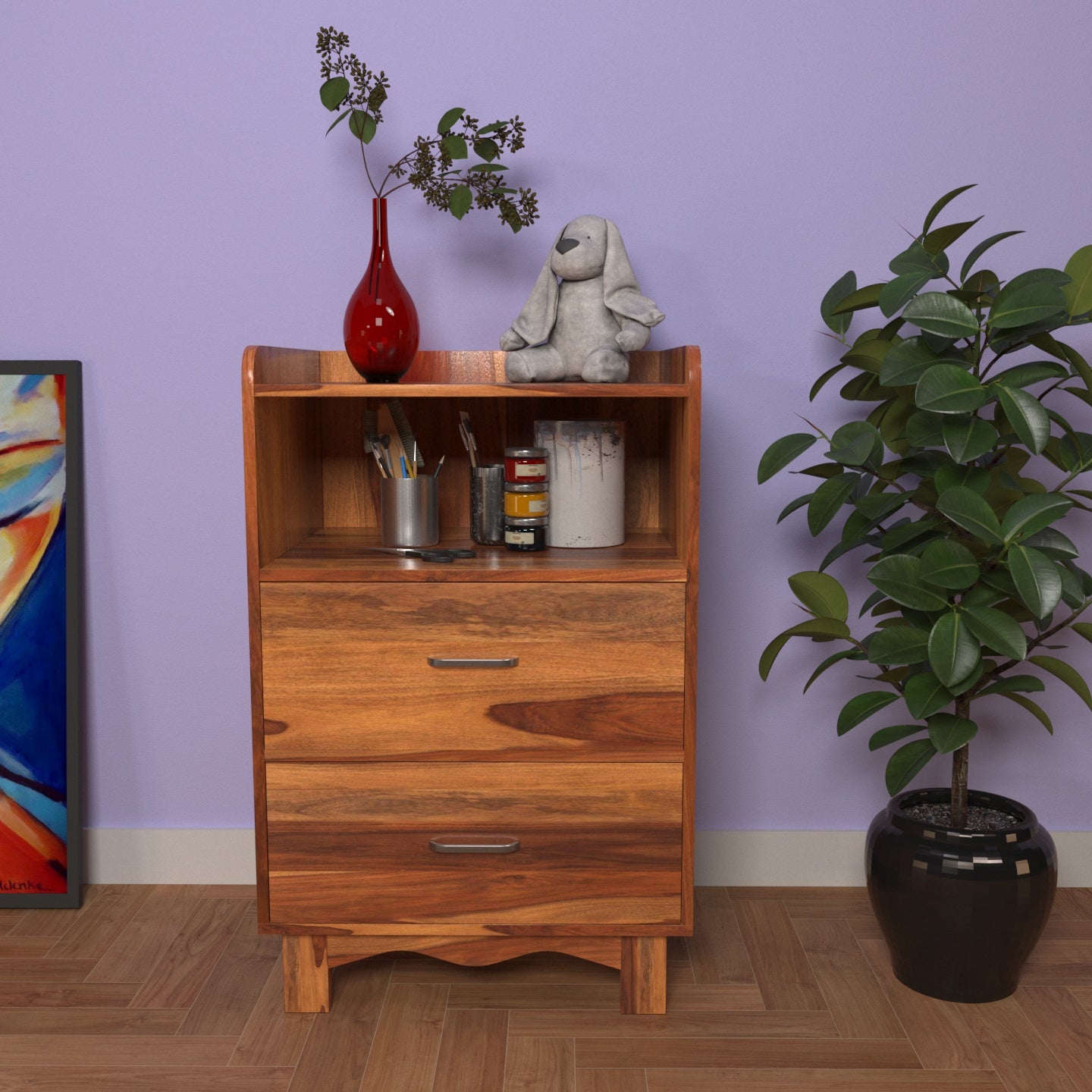 Classic Simple 3 Drawer Storage Wooden Bedside Table for Home Bedside