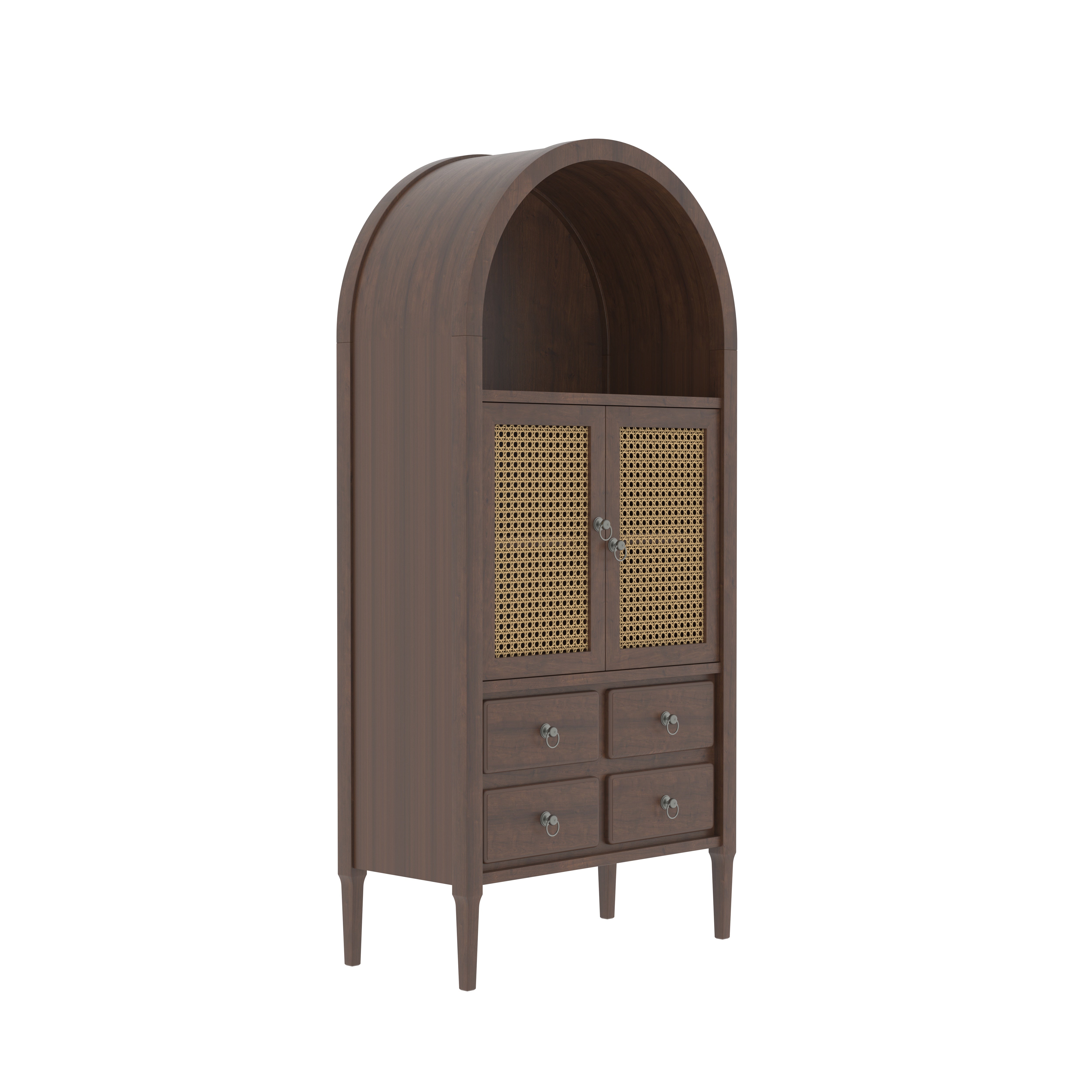 Arvello Arco European Luxury Wardrobe with Arched Display Niche, Woven Cane Doors, and Multi-Drawer Storage Wardrobe