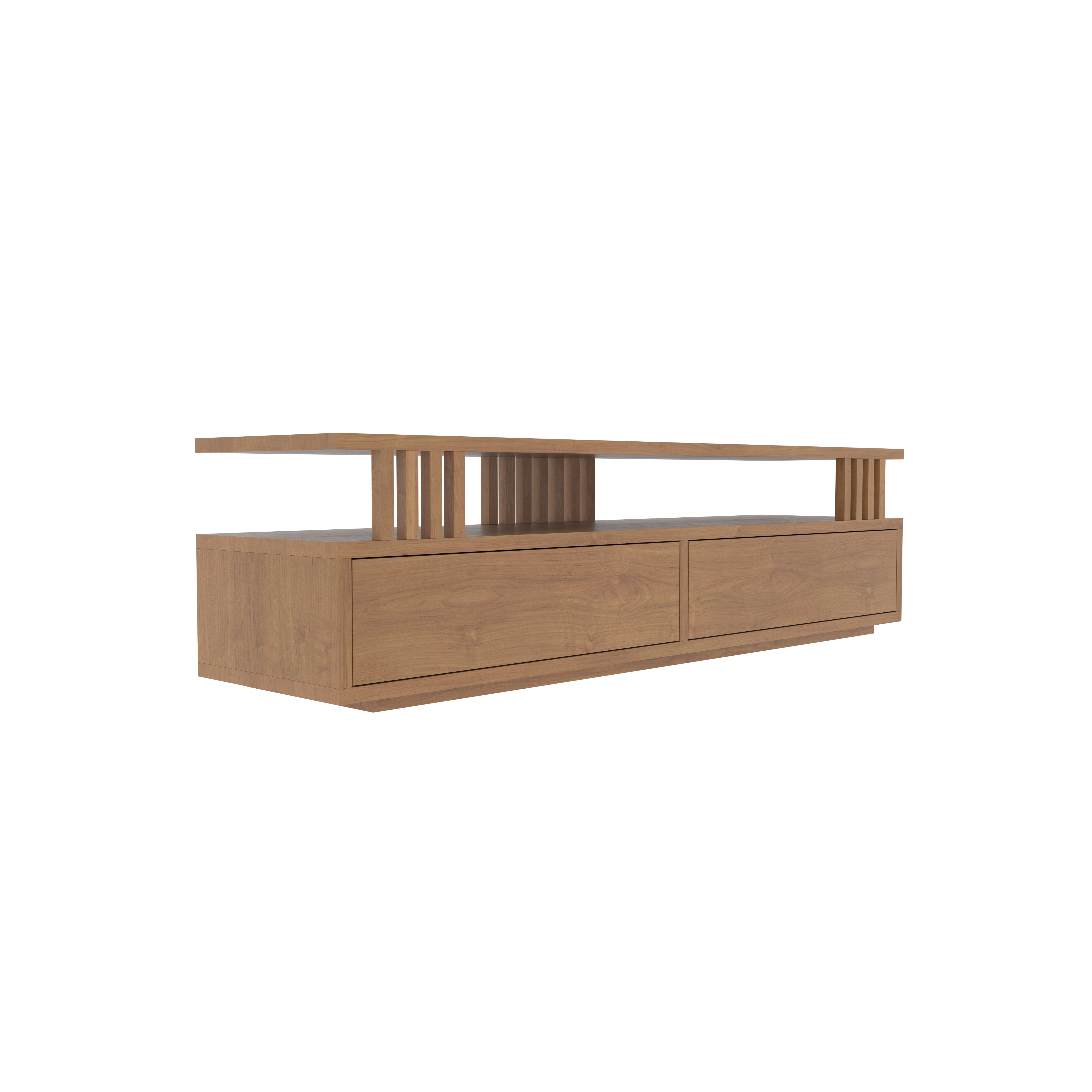 Two-Tier TV Console with Vertical Slat Design - Modern Media Unit Tv stand