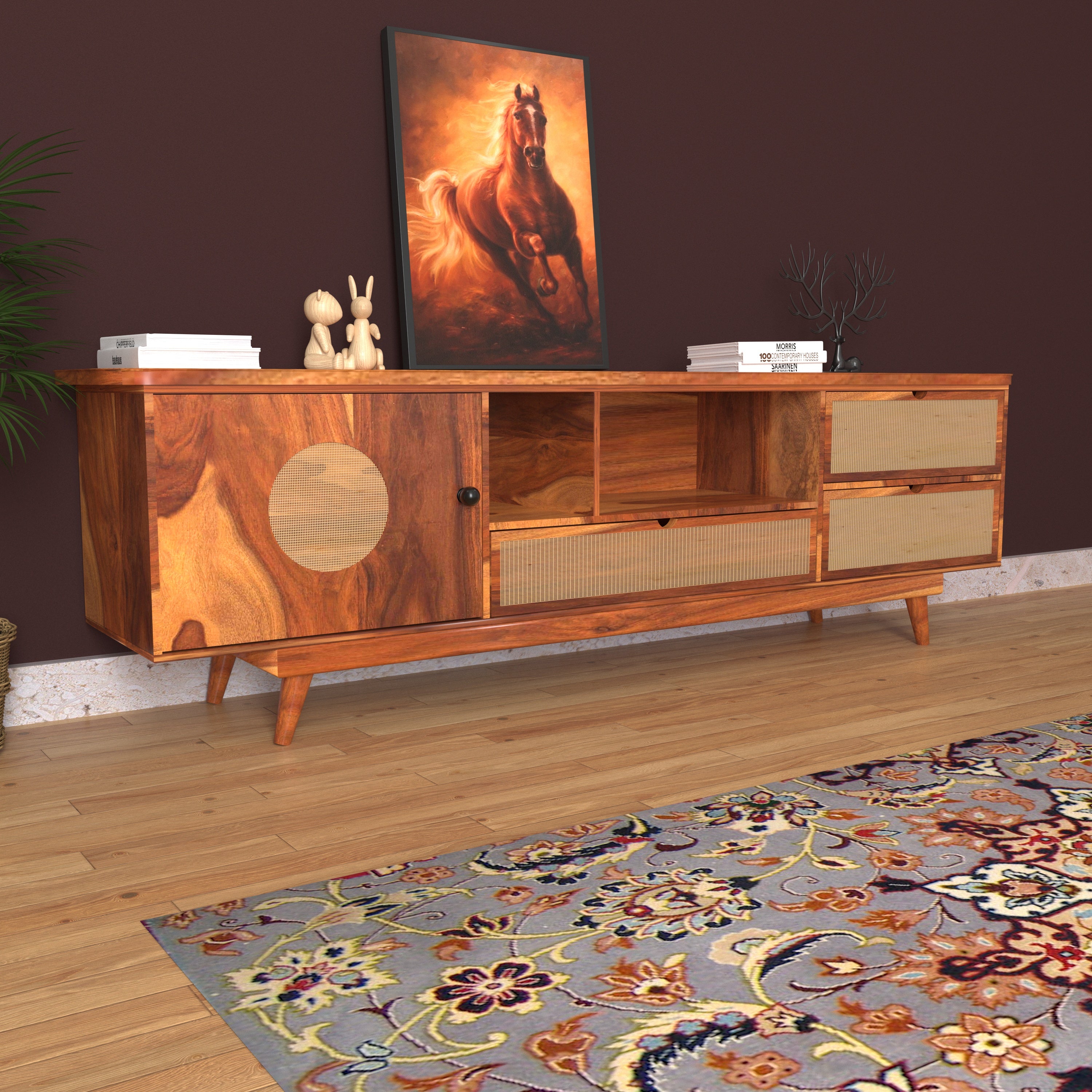 Antique Retro Light Finish Handmade Wooden Multistorage TV Stand for Home Tv stand