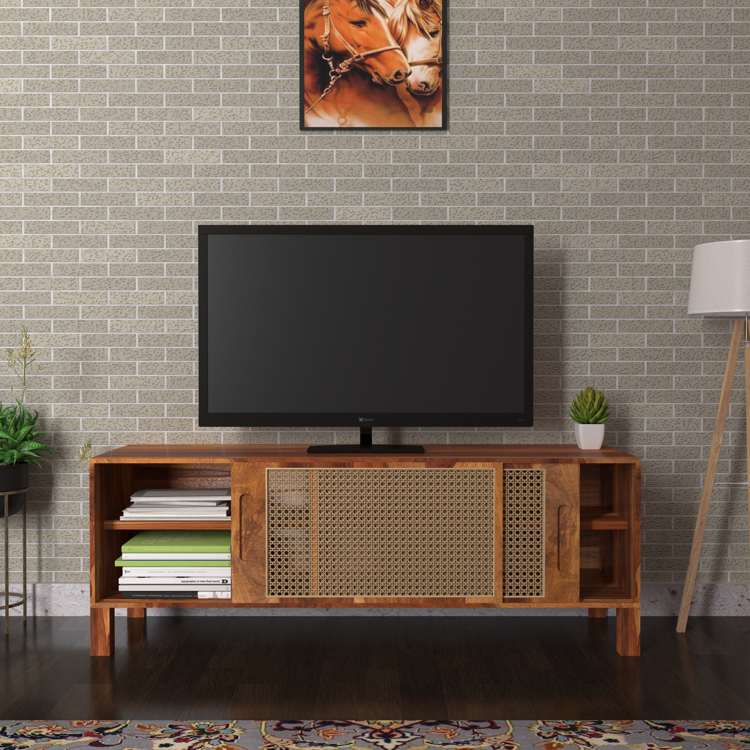 Vintage Ethnic Super Cane Handmade Wooden TV Stand for Home Tv stand