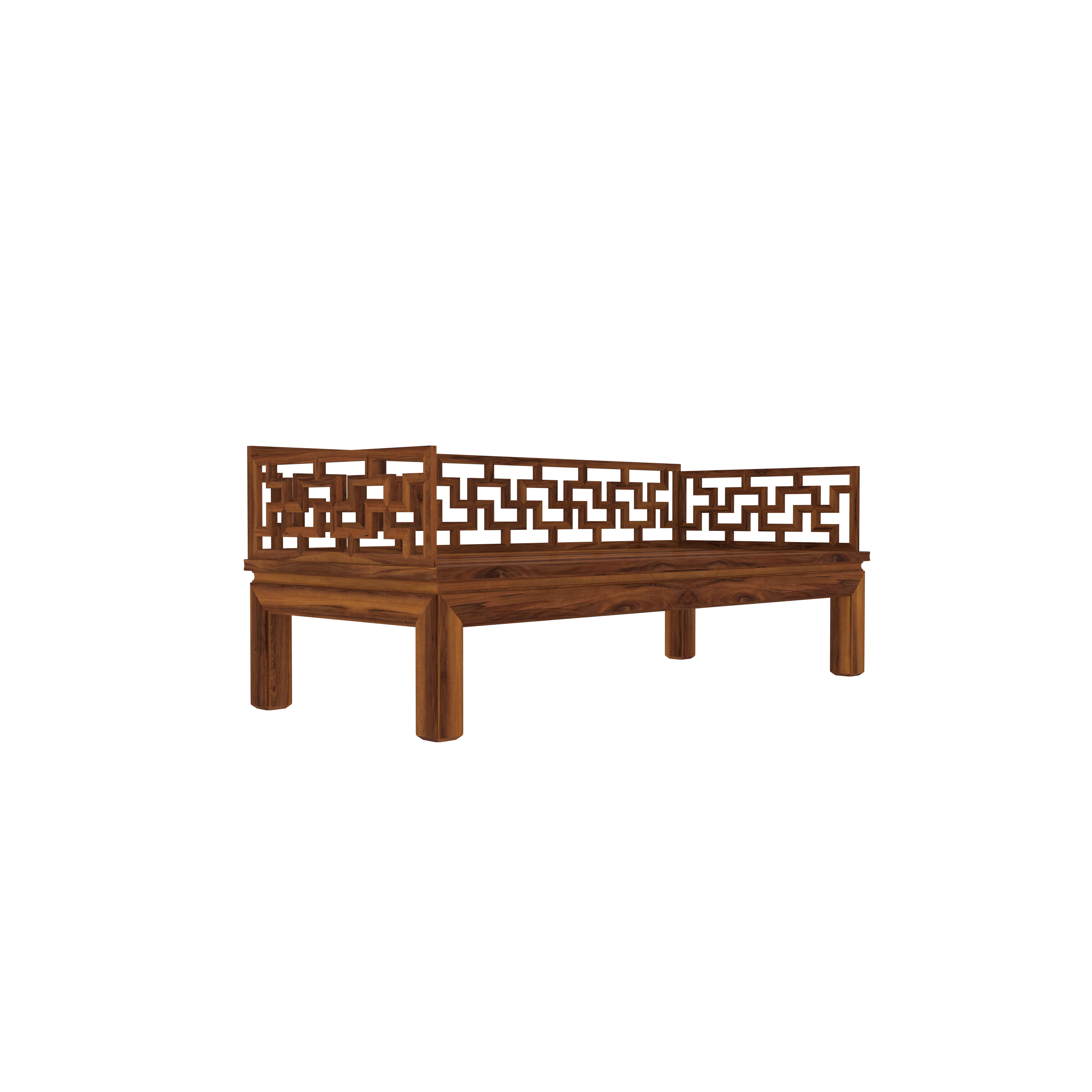Classic Wooden Loveseat with Woven Cane Backrest and Cushioned Seat Bench