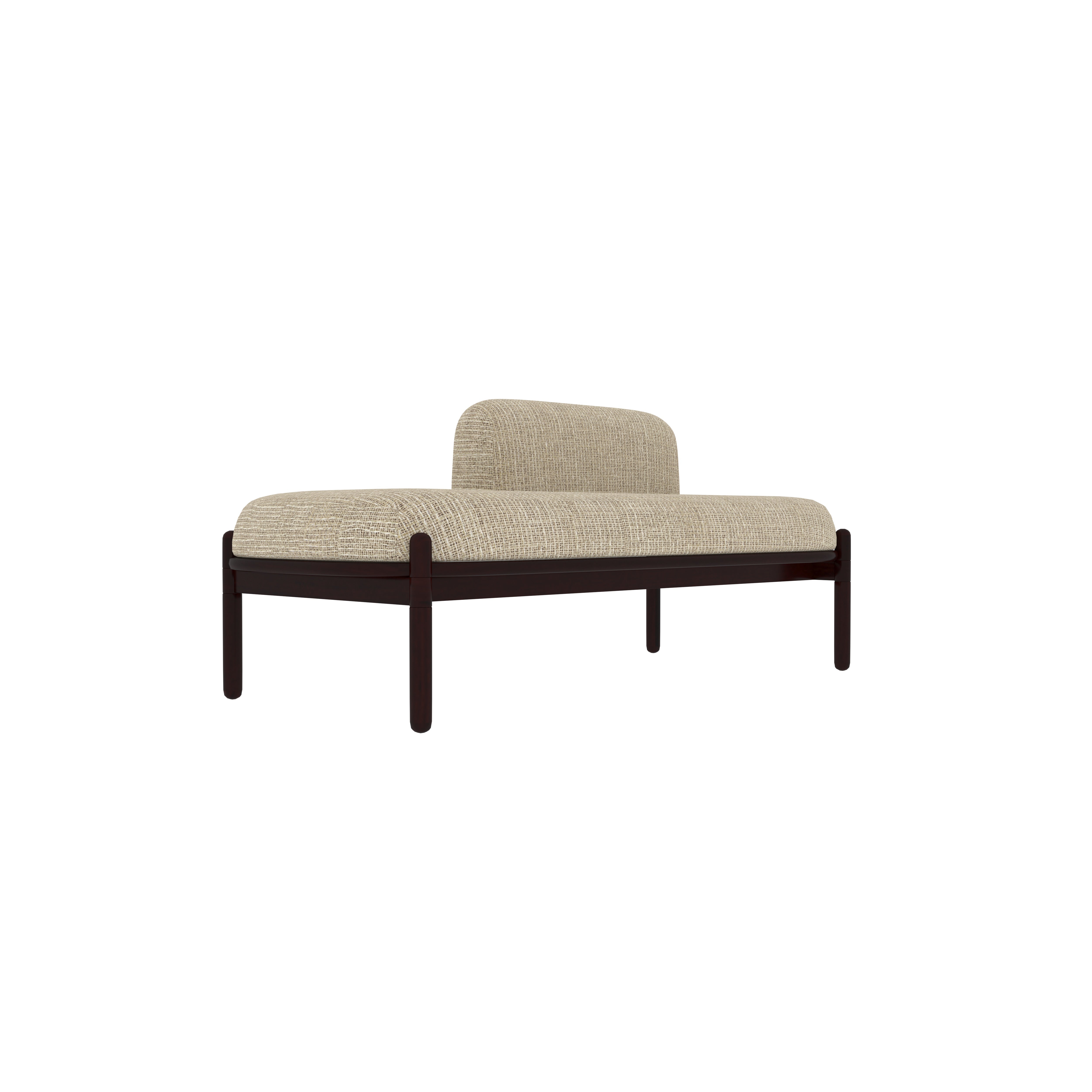 Modern Beige Upholstered Bench with Low Backrest and Dark Wood Frame Bench