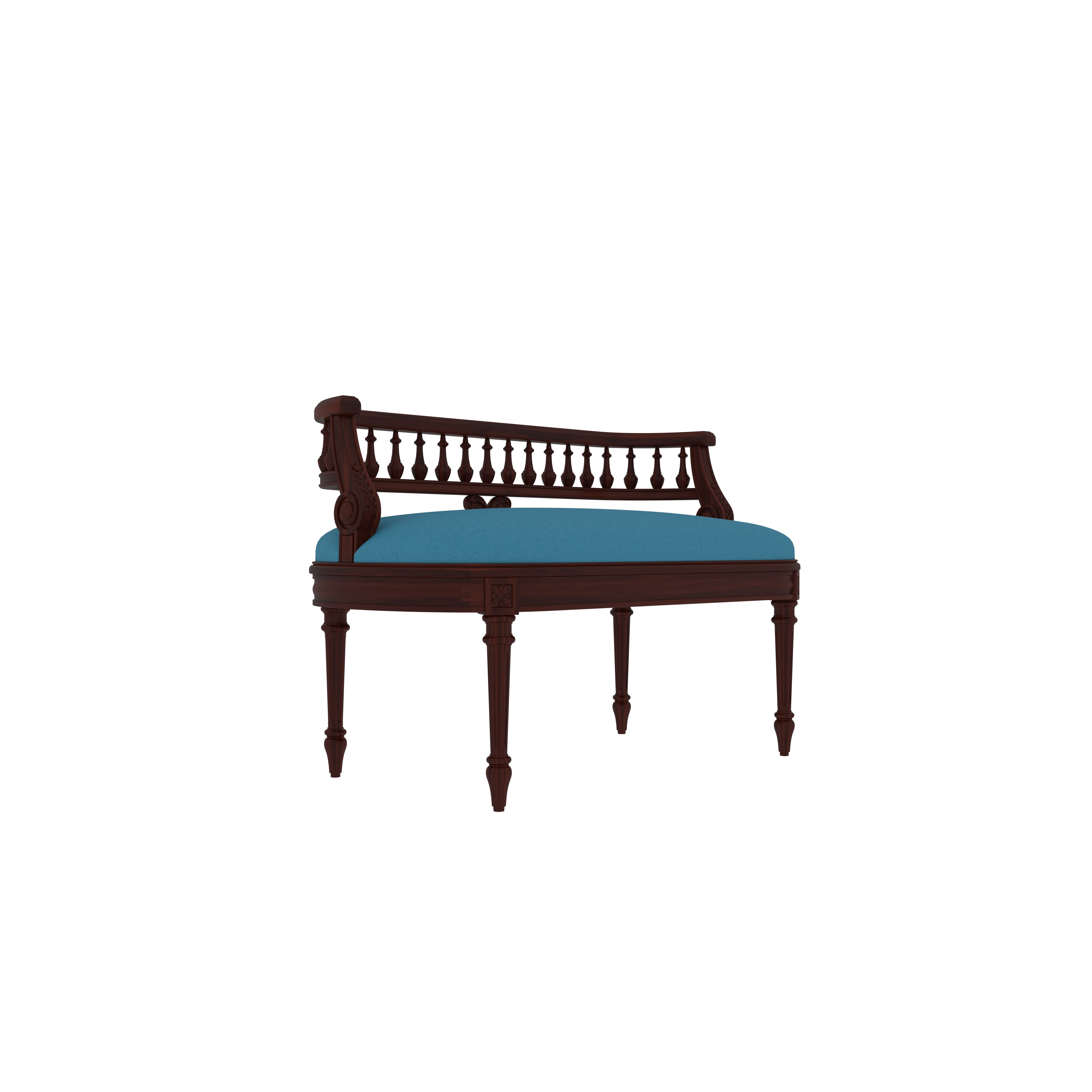 Vintage Wooden Bench with Carved Backrest | Teak Finish Bench