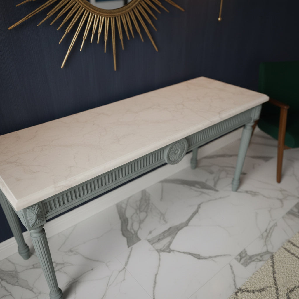 Grand Console Table with Fluted Frieze and Central Rosette Medallion Console Table
