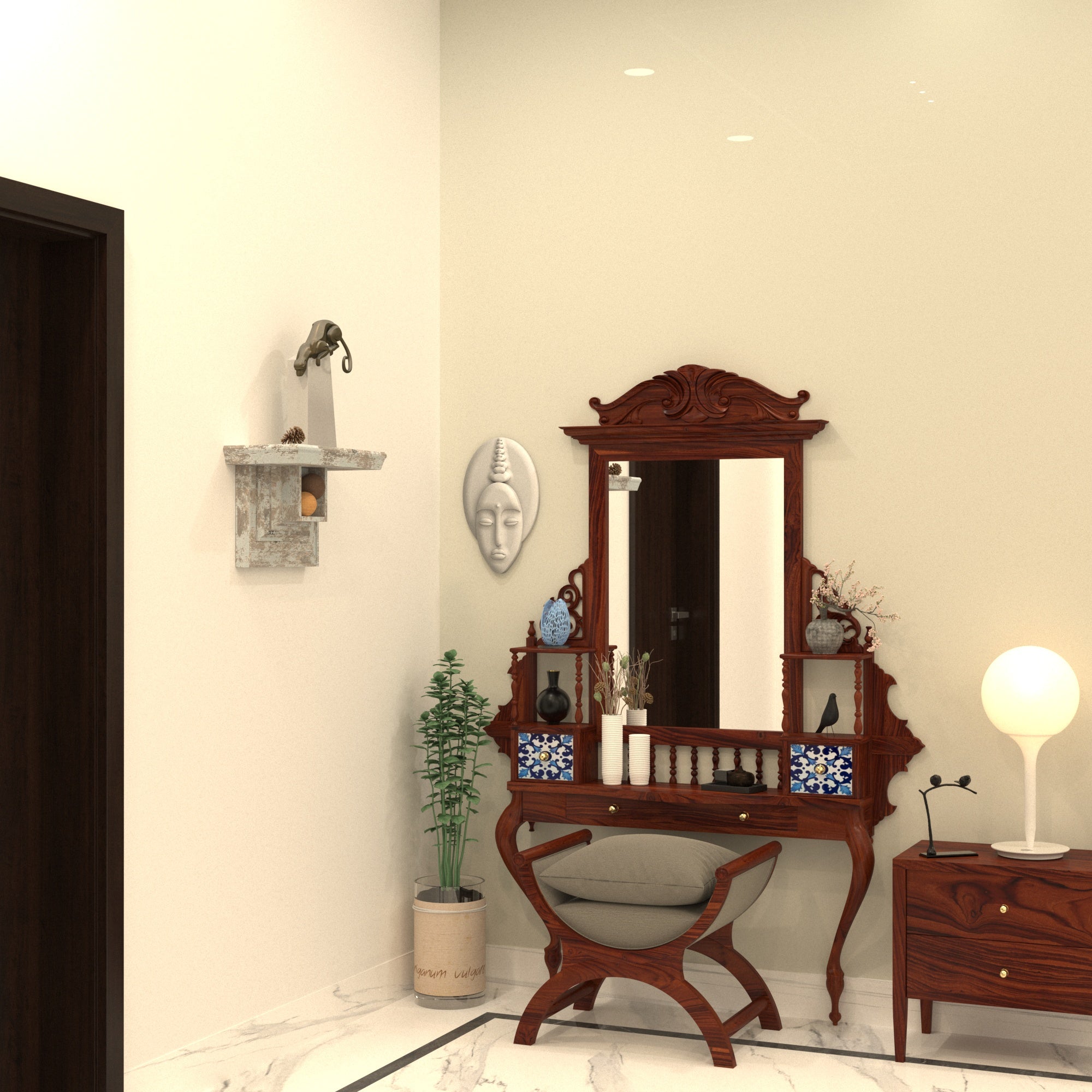 Aesthetic Natural Brown Heritage Finished Handmade Wooden Mirror Mirror