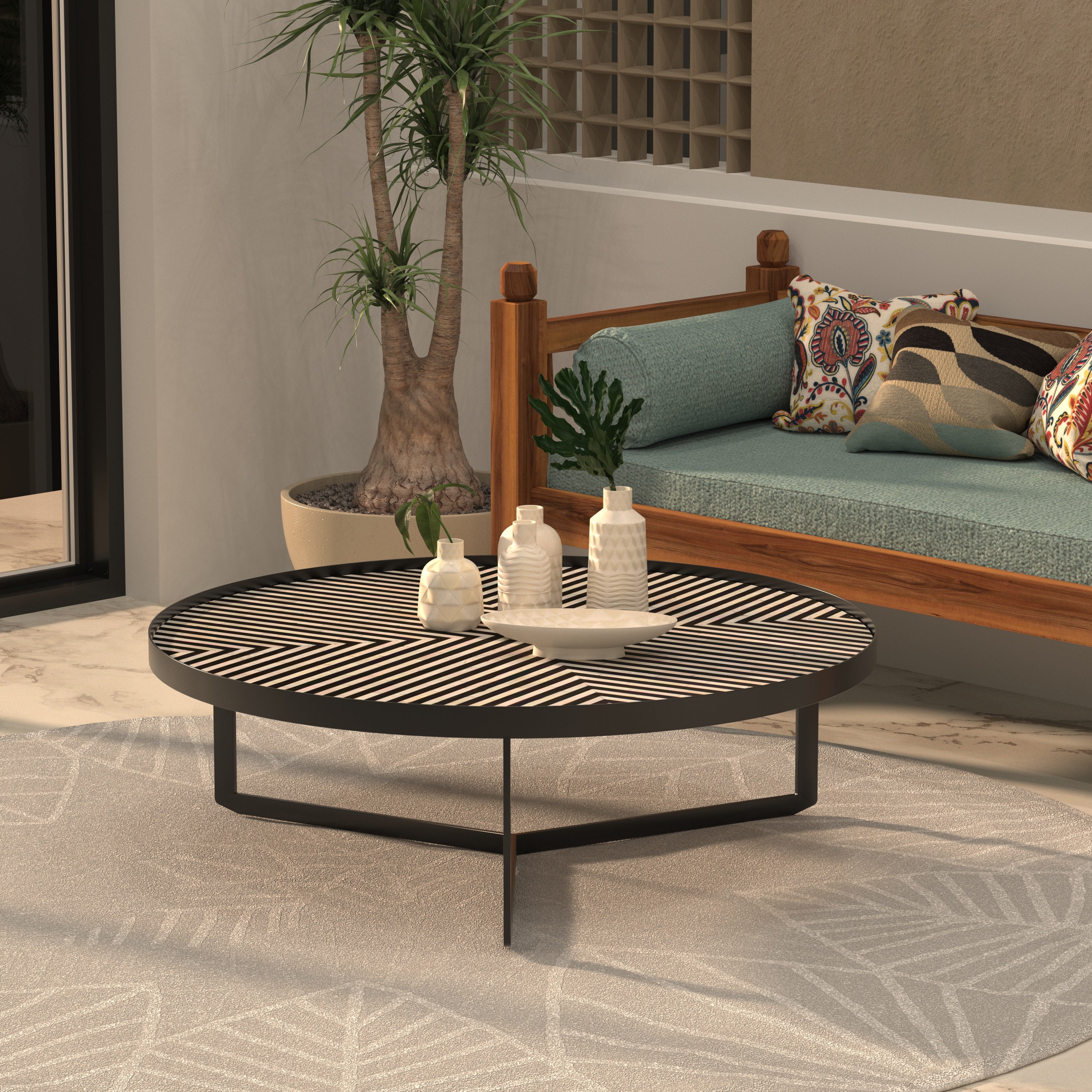 Geometric Round Coffee Table - Contemporary Indian Design Coffee Table