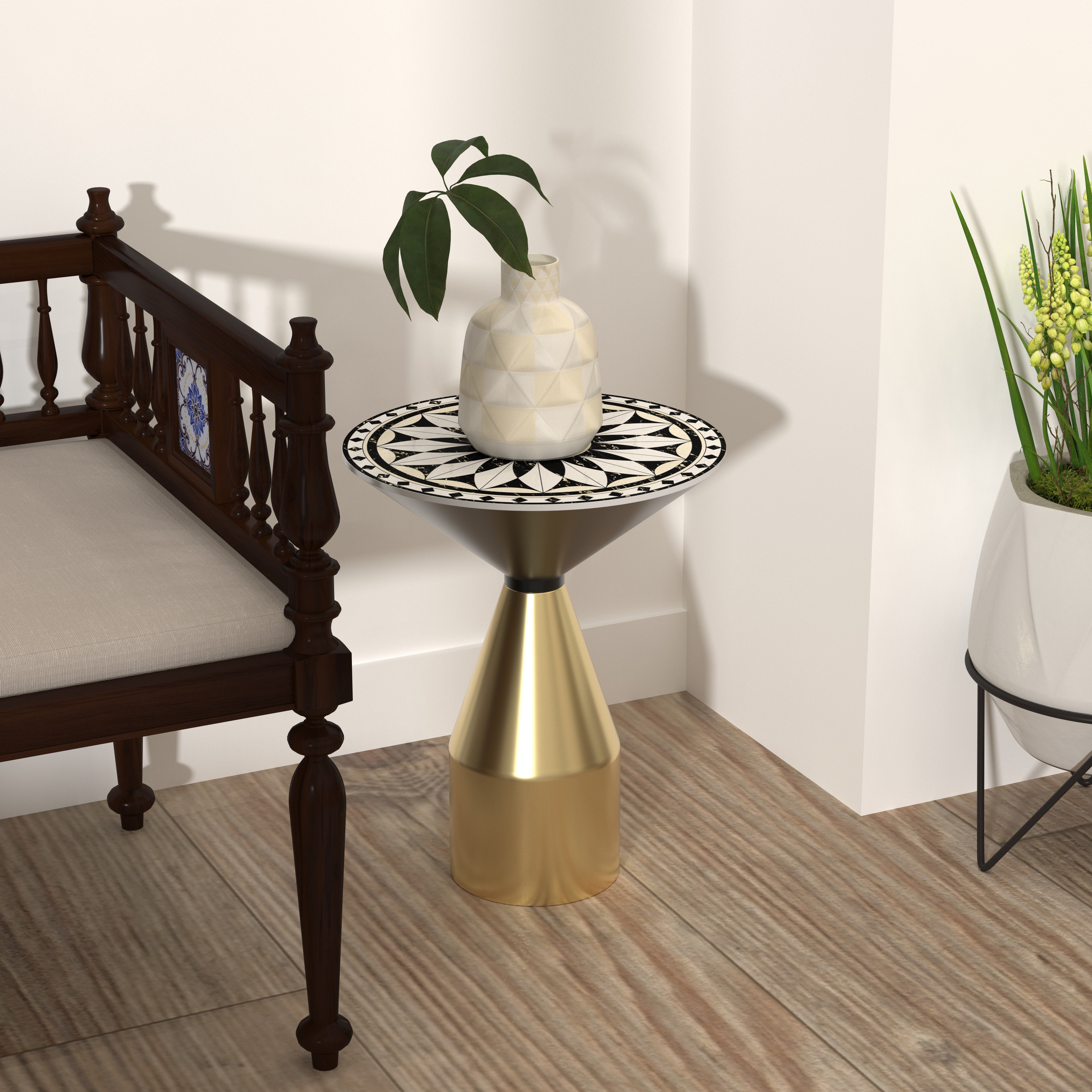 Compass Rose End Table - Hand-Painted Navigational Design End Table