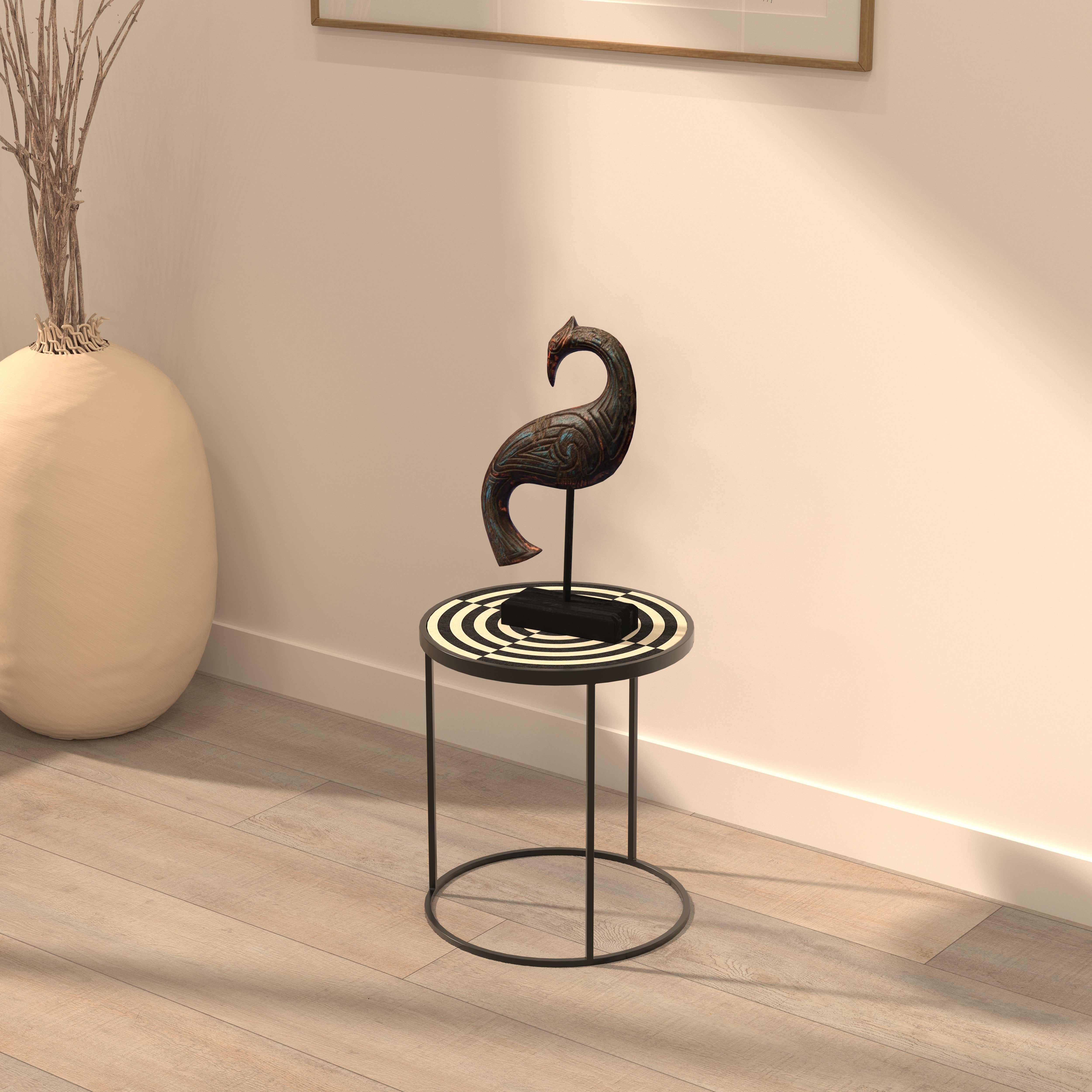 Concentric Circles End Table - Hand-Painted Geometric Design End Table