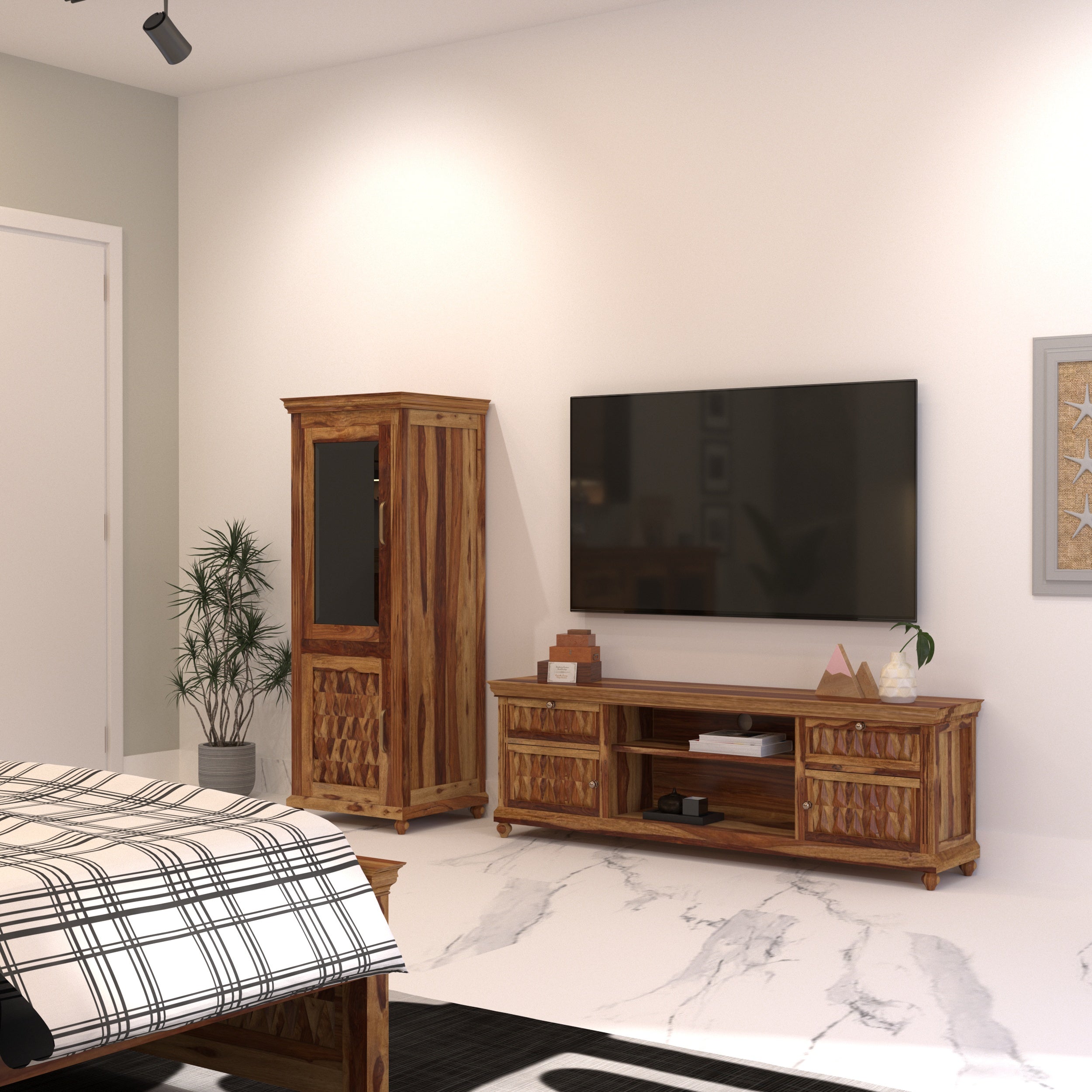Classic Heritage Finished Handmade Wooden Long Bed Bedroom Furniture Sets