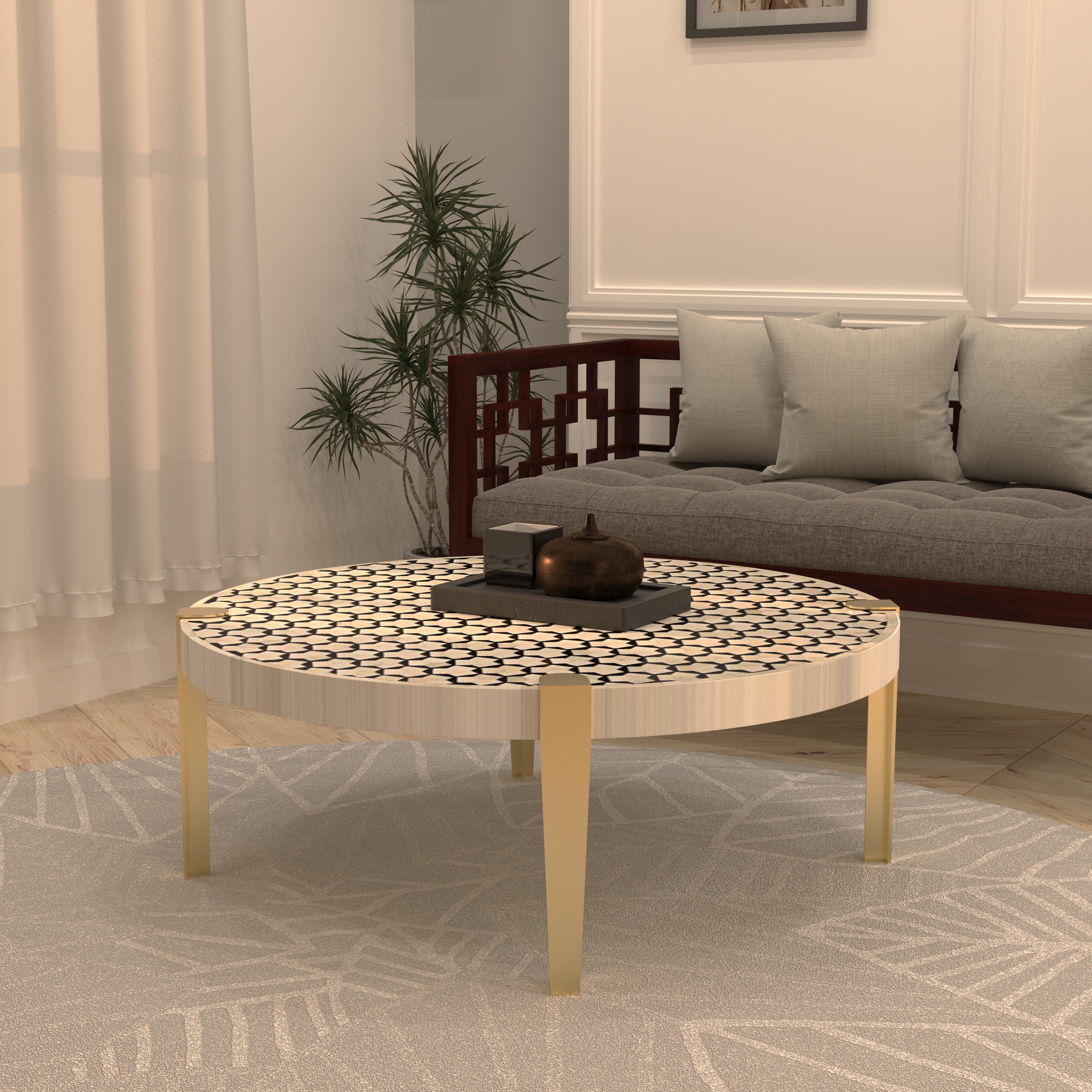 Honeycomb Pattern Coffee Table - Modern Painting Design Coffee Table