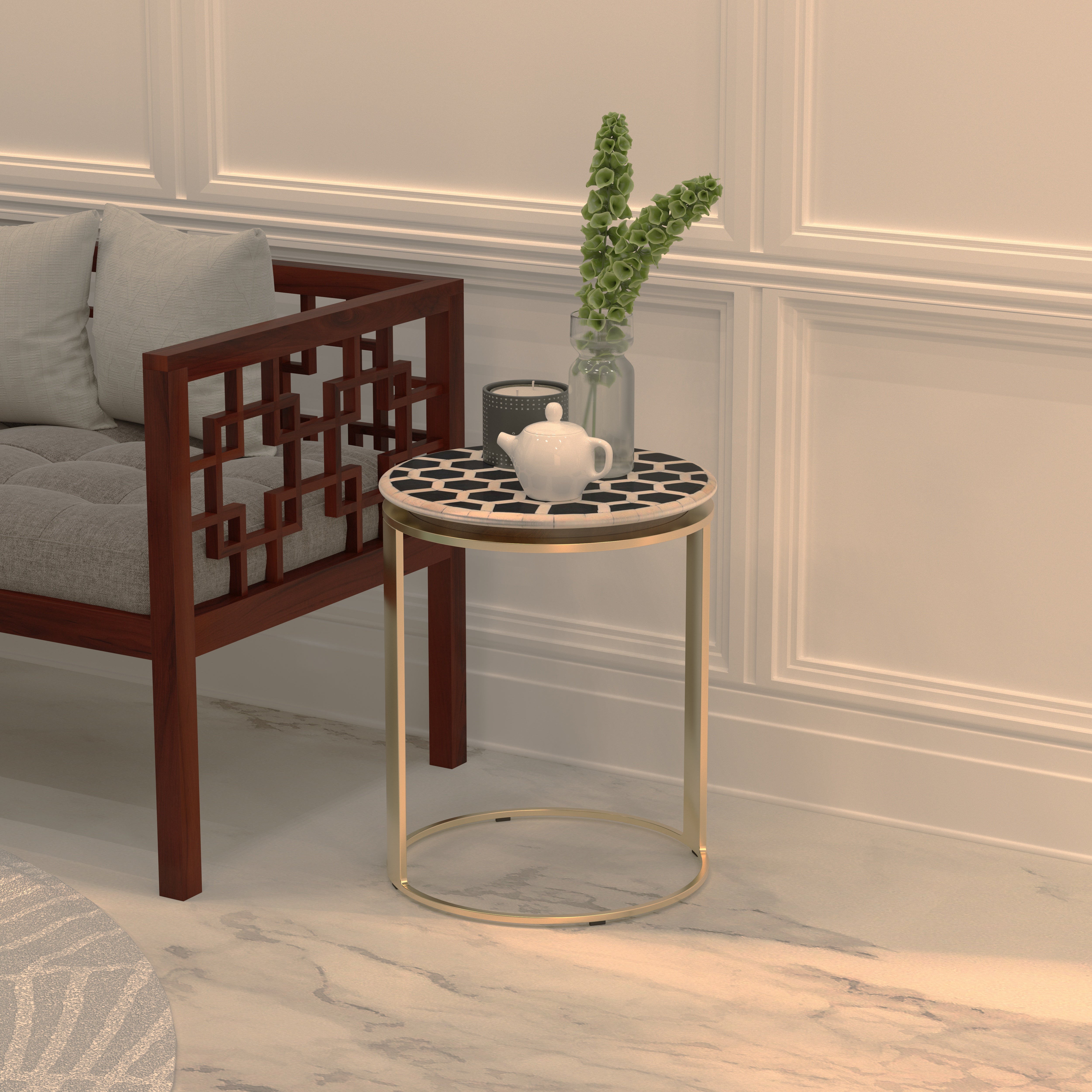 Ogee Trellis End Table - Hand-Painted Moroccan Design End Table