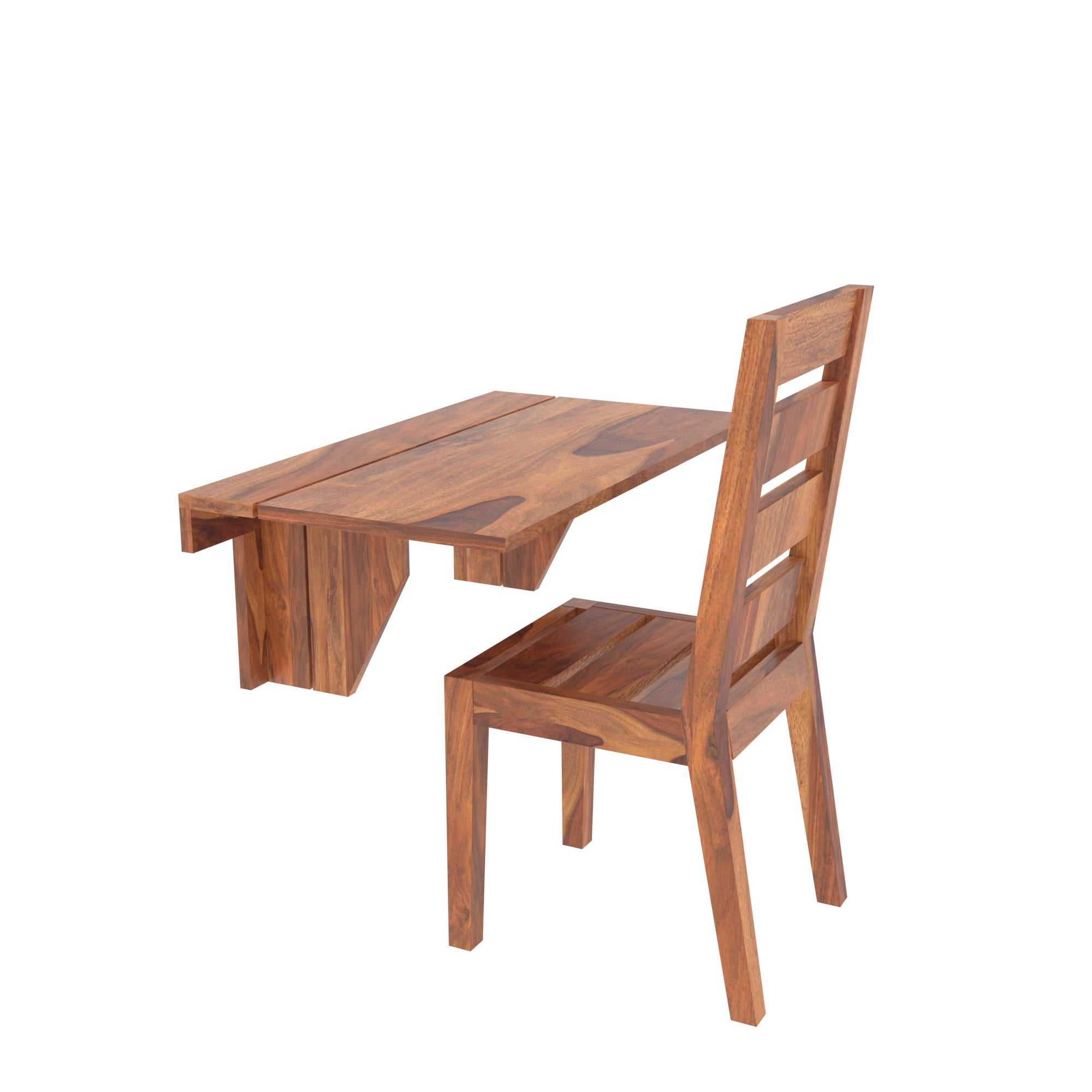 Cheverlet Light Style Handmade Wooden Wall Dining Table with Chair Dining Set