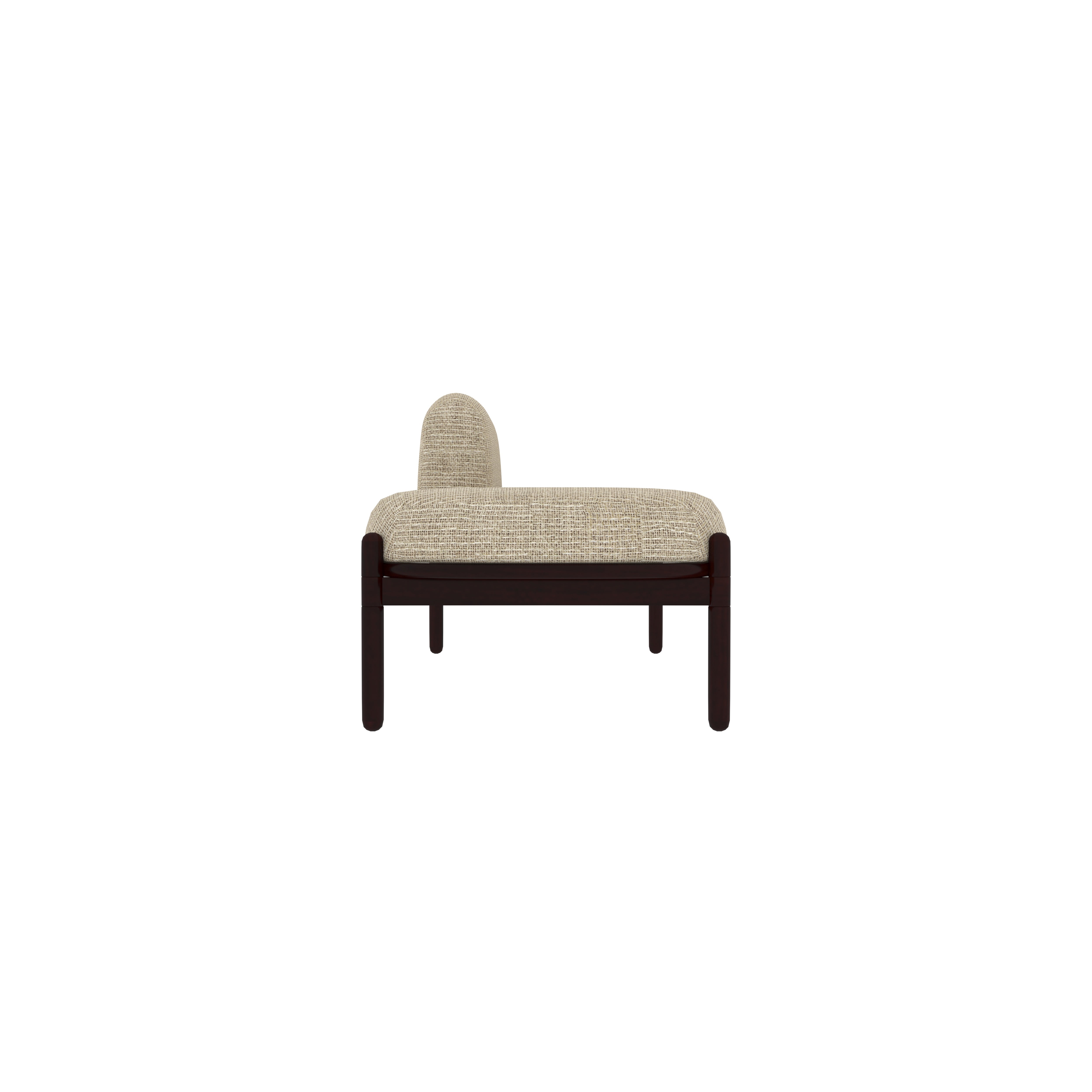 Modern Beige Upholstered Bench with Low Backrest and Dark Wood Frame Bench