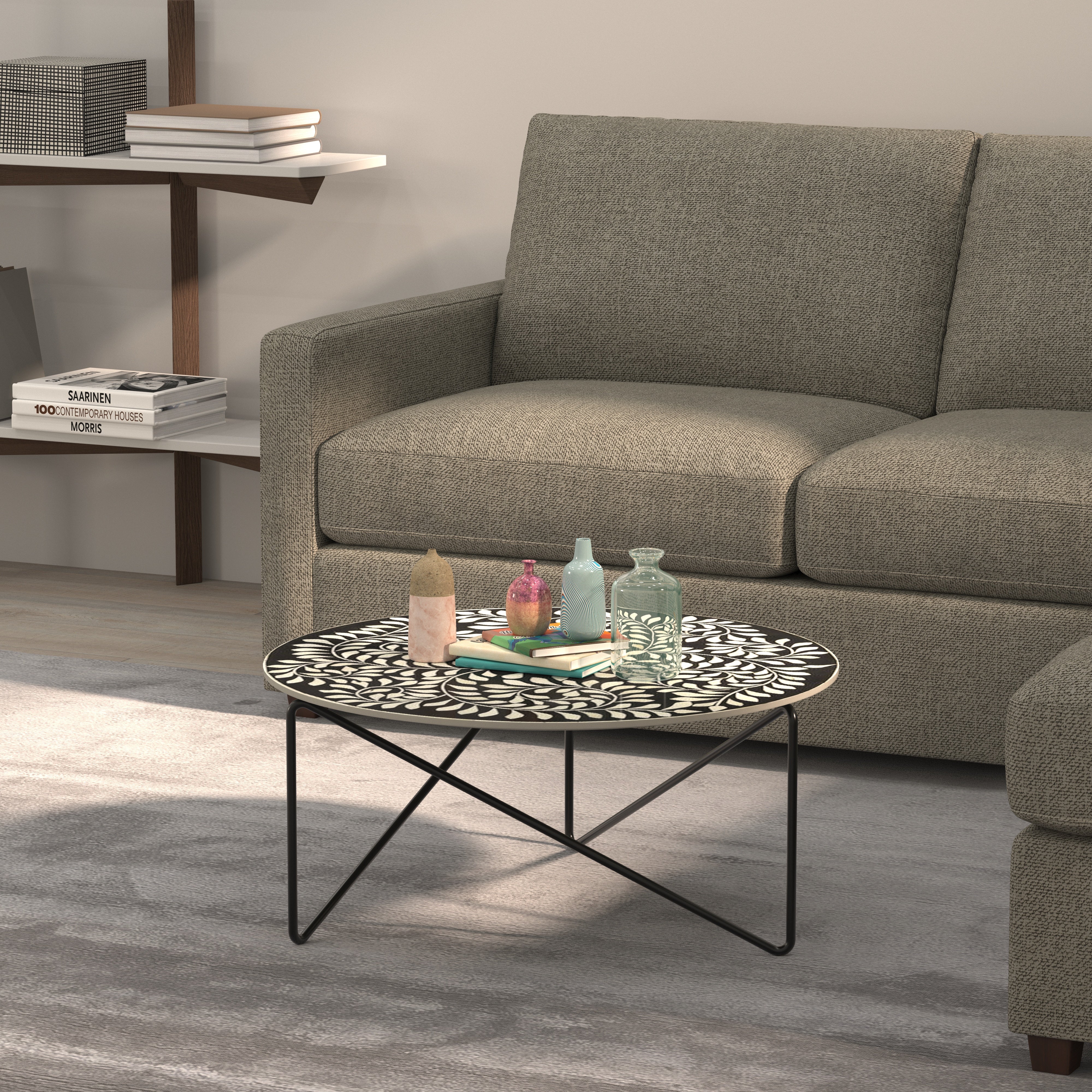 Damask Pattern Coffee Table - Elegant Painting Craftsmanship Coffee Table