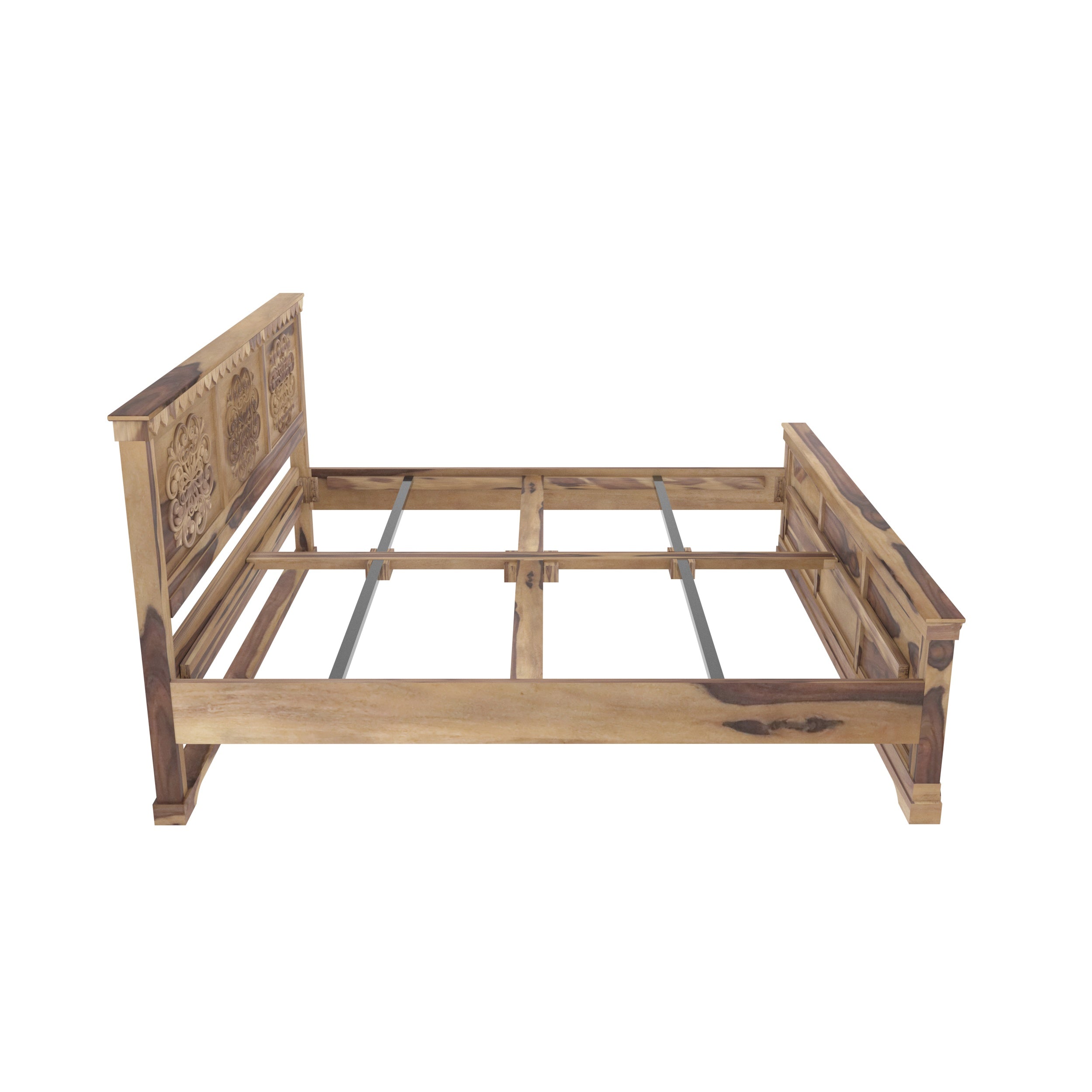 Solid wood Flower Carved Bed (Sheesham Wood) Bed