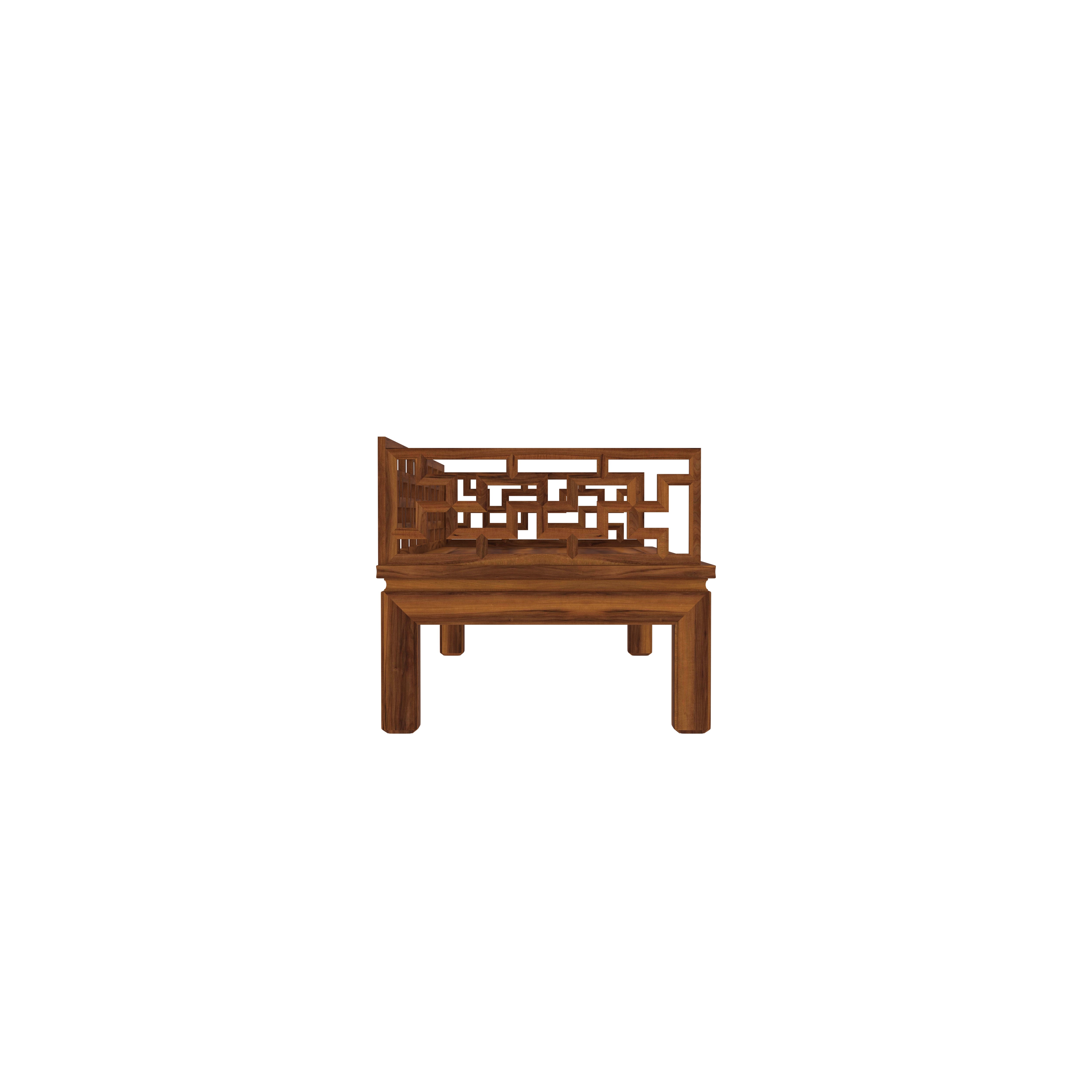 Classic Wooden Loveseat with Woven Cane Backrest and Cushioned Seat Bench