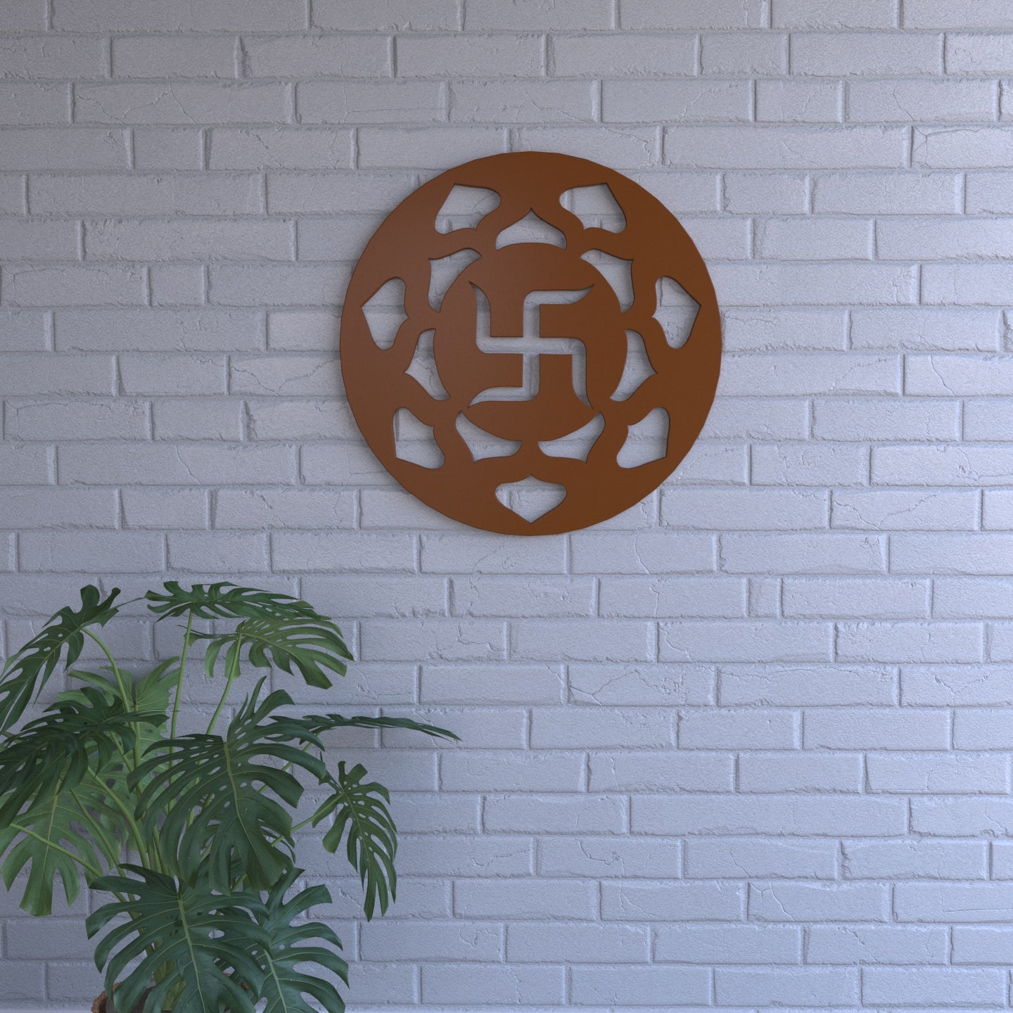 Spiritual Swastik Round Wooden Wall Decor Yantra Engineered Wood Wall Decor