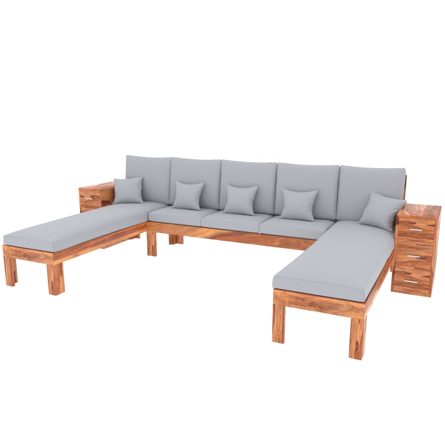 Slate Light Gray Classic Nine Seater Wooden Sofa Sofa