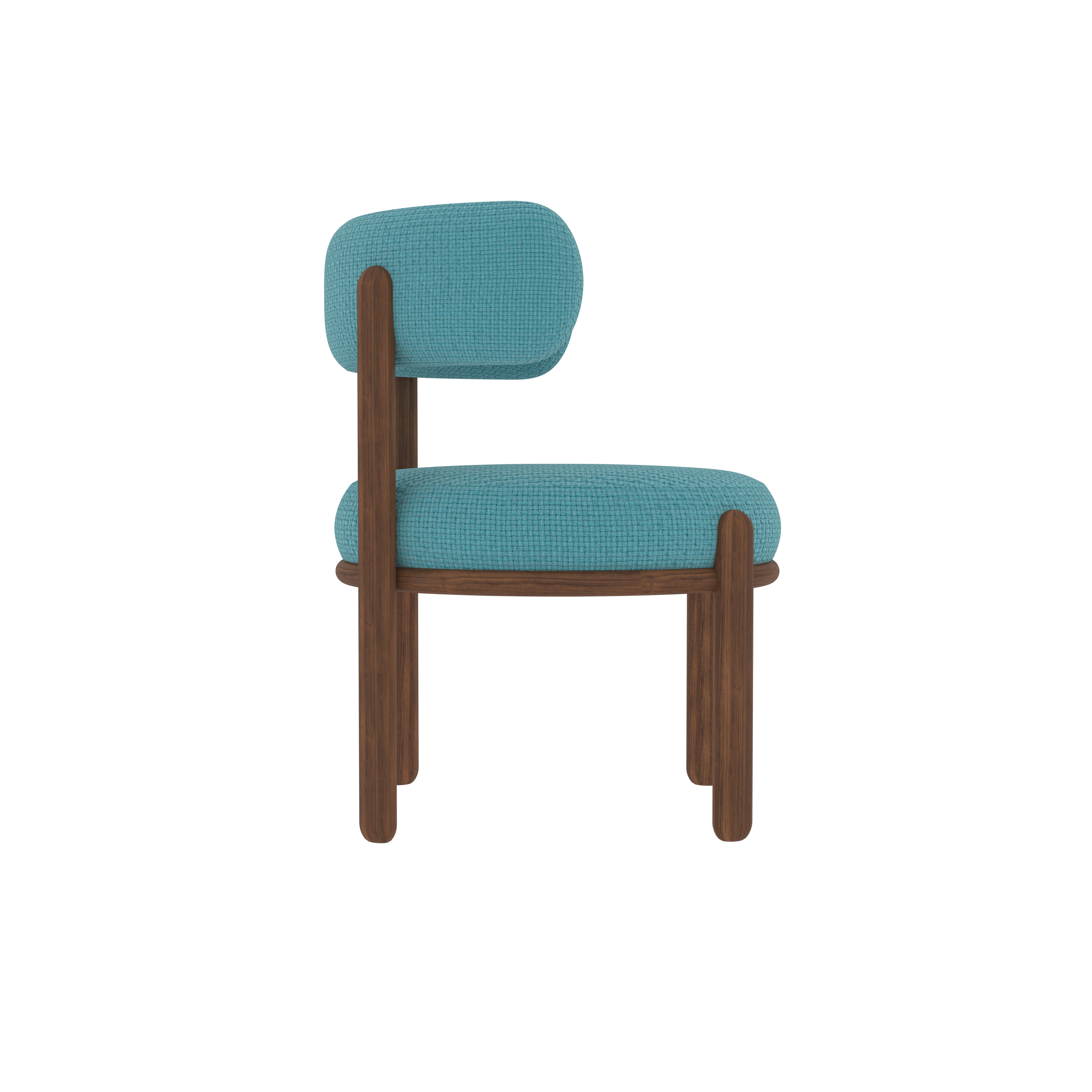 Japanese Style Low Height Dining Set - 4 Seater Walnut Table with Turquoise Upholstered Chairs Dining Set