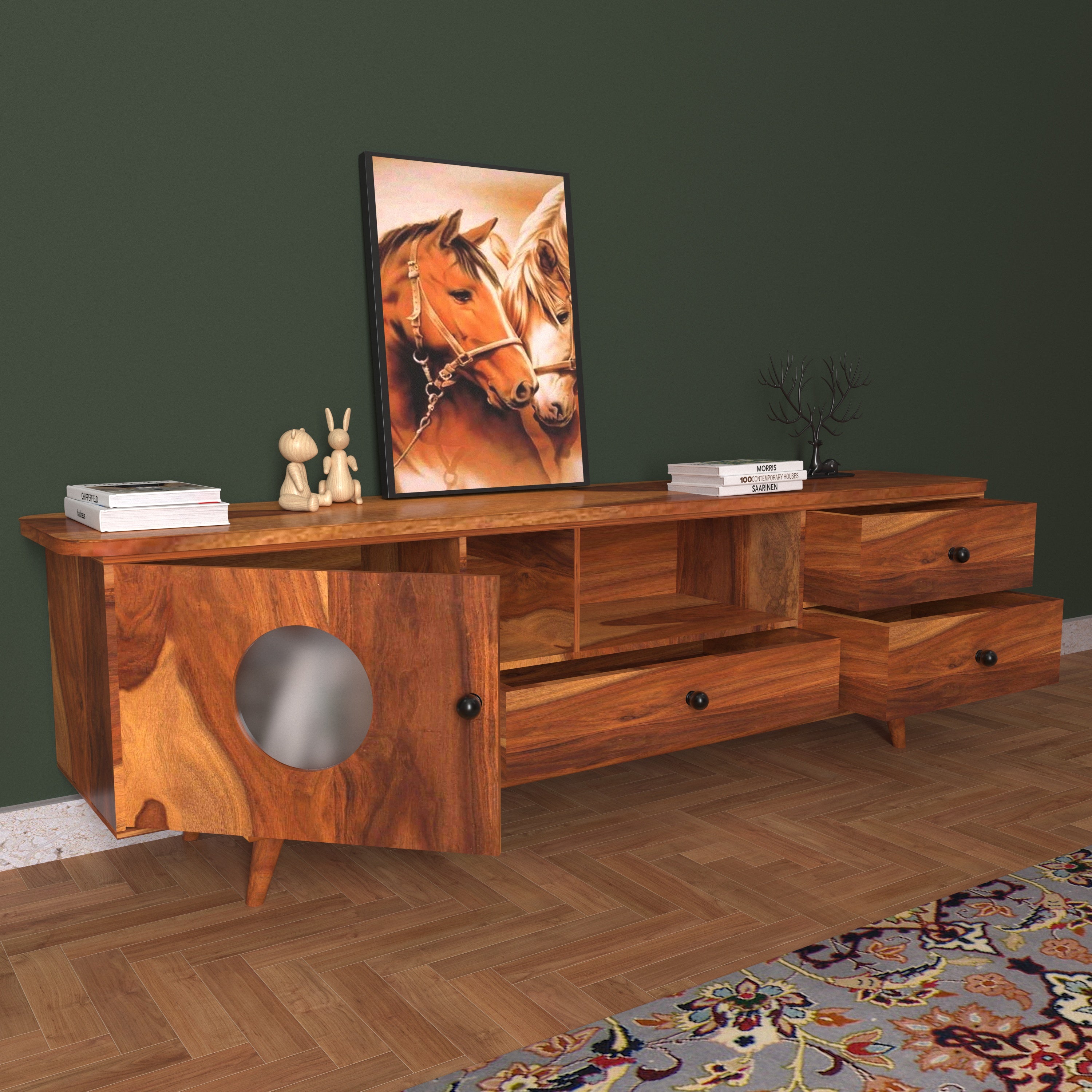 Luxurious Landscape Style Handmade Multistorage Wooden TV Stand Tv stand