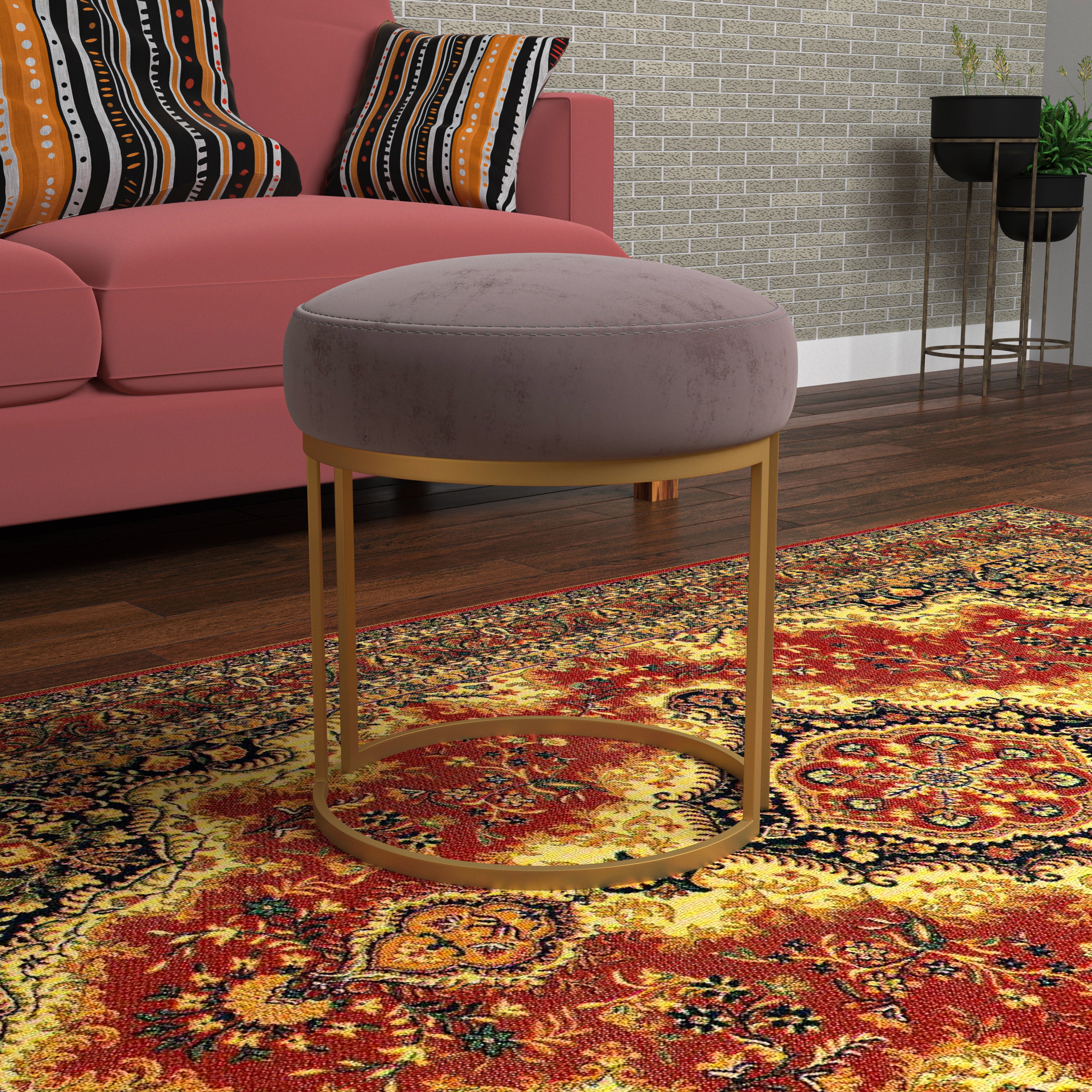 Moss Gray Red Puffed Classic Metal Stool Stool